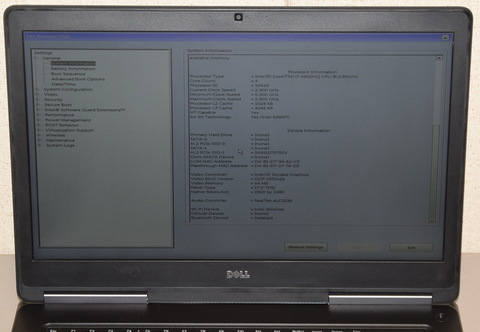 Dell Precision 7710 17.3″ i7-6820HQ 64GB DDR4 512GB NVMe Quadro M3000M 4GB