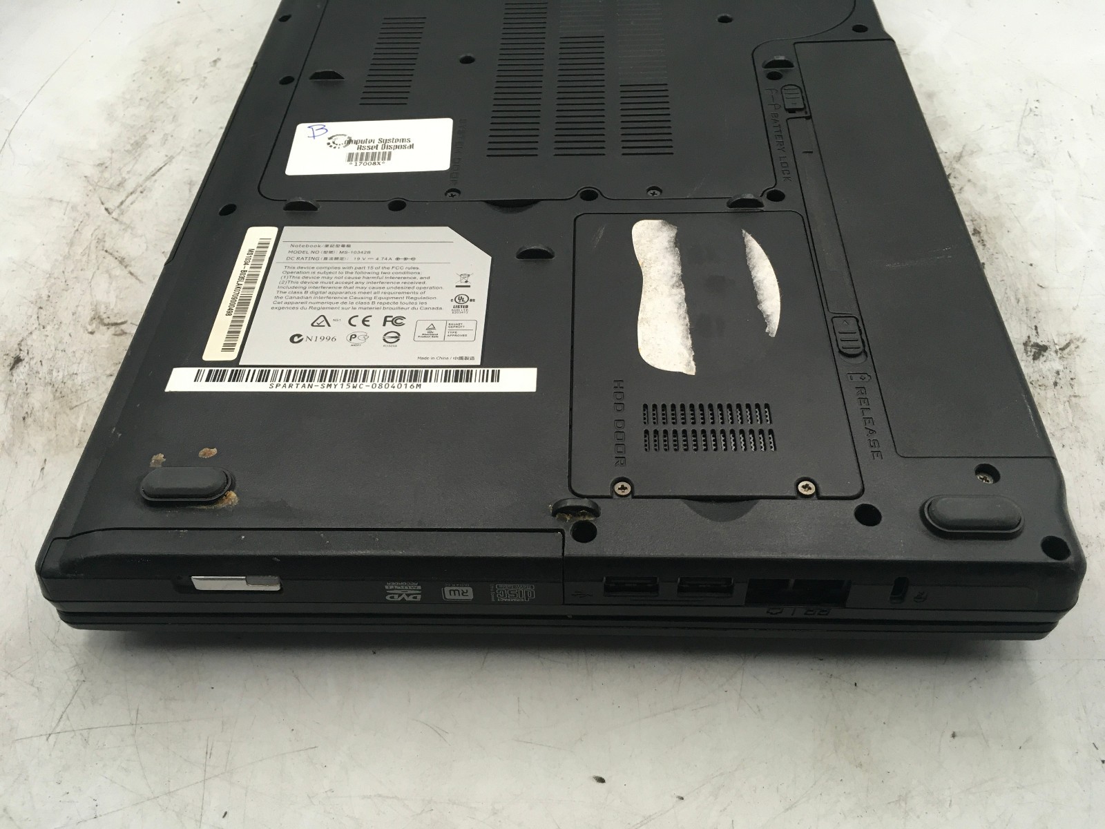 SPARTAN MS 10342B – BOOTS TO BIOS – INTEL PENTIUM T2000 – 2GB RAM – 15″-READ-BB