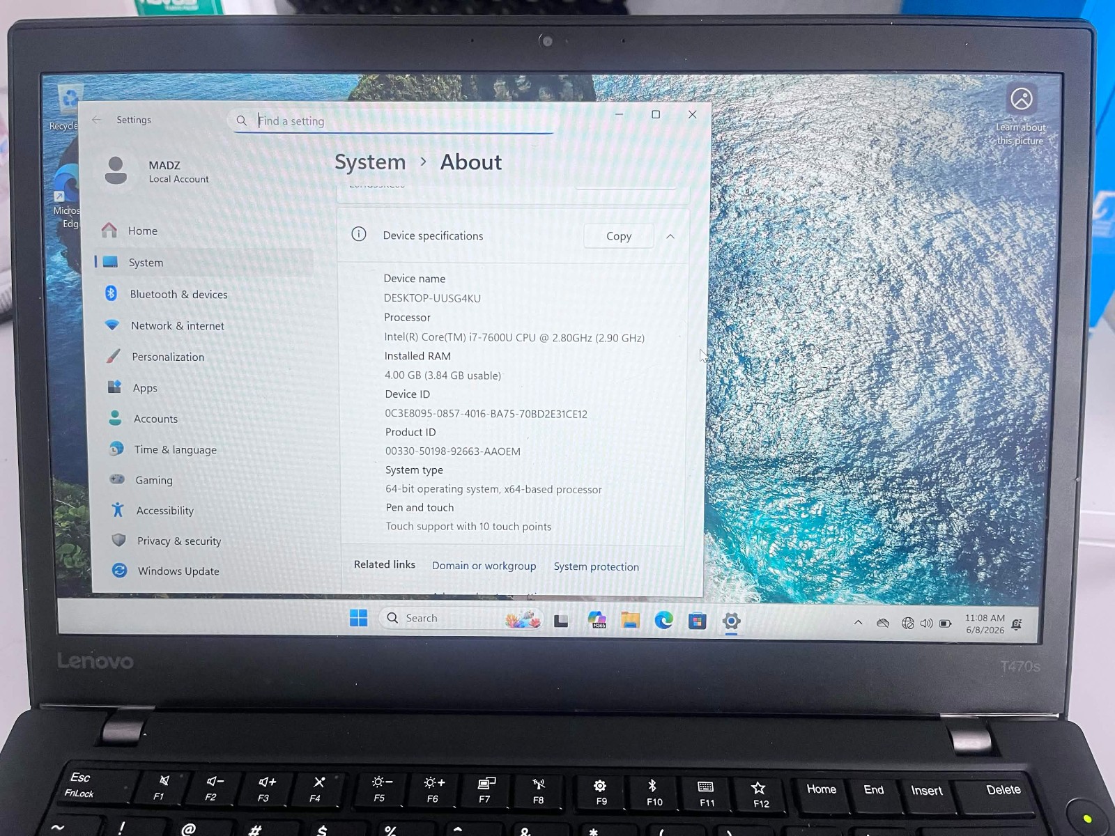 Lenovo Thinkpad T470s with i7-7600U | 4g RAM 500gb SSD | Windows 11 Pro Included