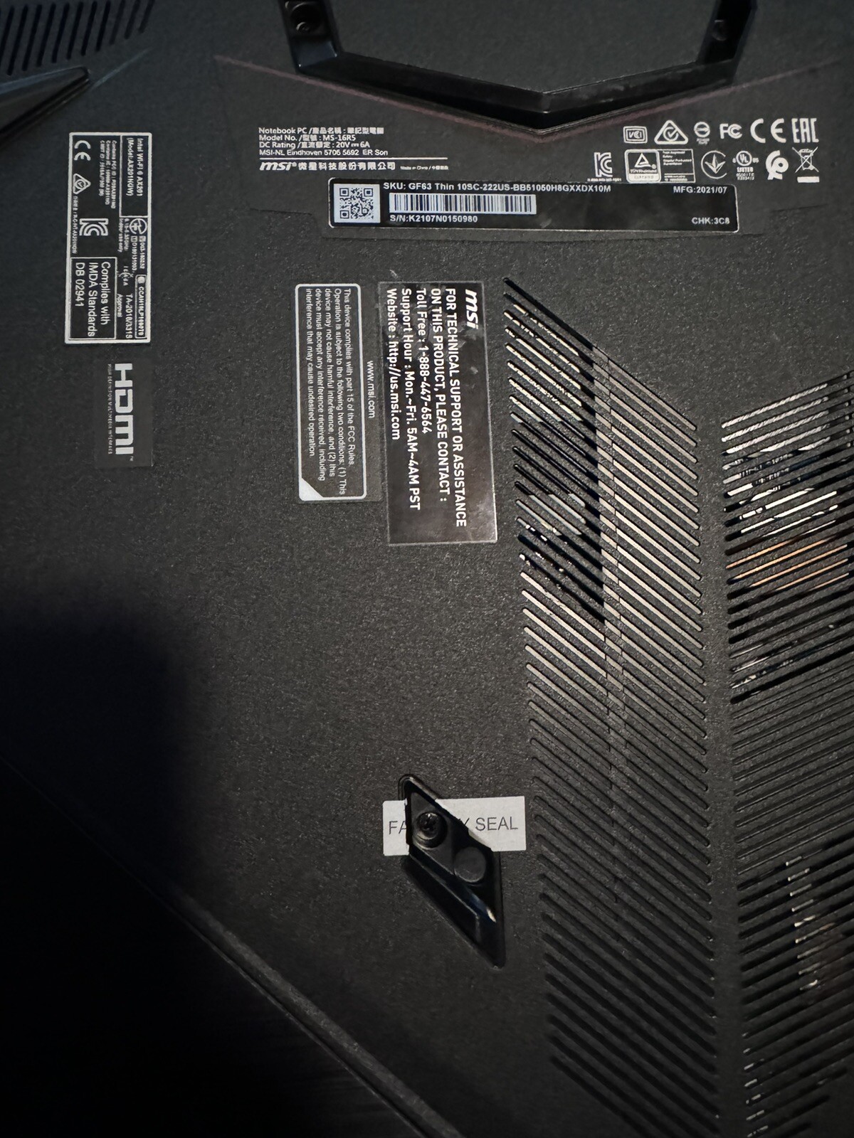 MSI GF63 Thin 12UC Gaming Laptop -i5, 8GB Ram, 512GB SSD