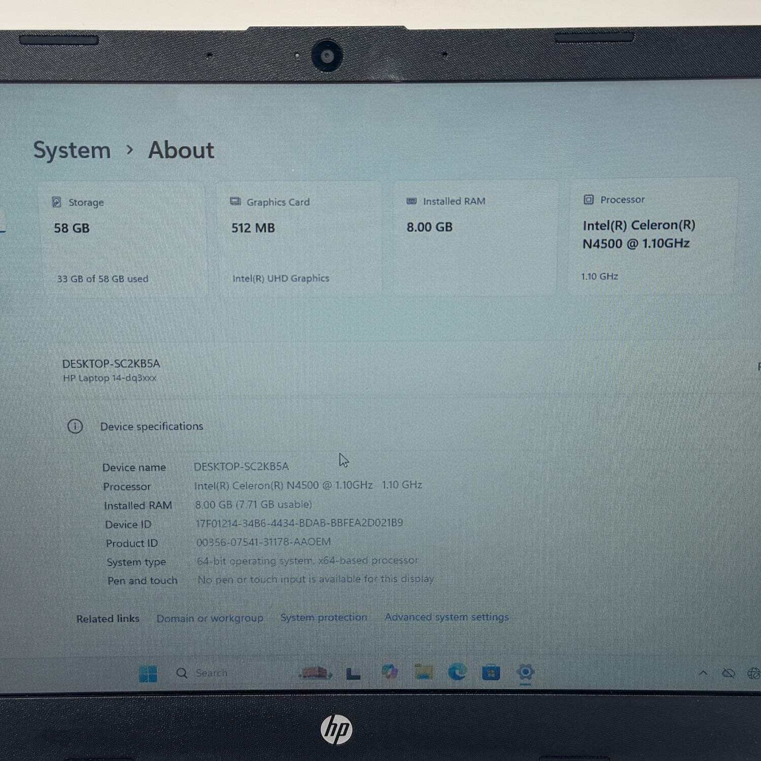 HP Laptop 14-DQ3000DX 14″ Celeron N4500 1.10Ghz 8GB RAM 64GB eMMC