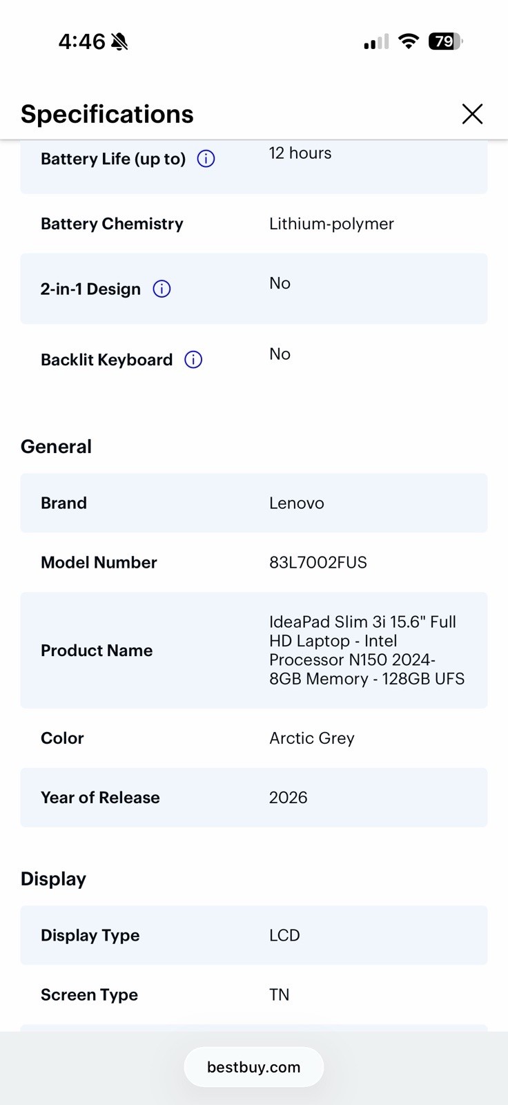 Lenovo IdeaPad 1 15ADA7 15.6in FHD Intel N150 8GB 128GB UFS Win11 Gray