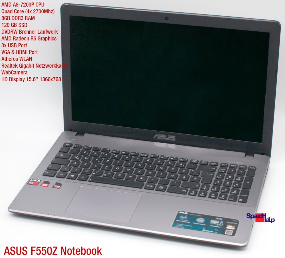 Notebook Asus F550Ze F550Z AMD A8-7200P Laptop AMD Radeon R5 Dvdrw 8Gb 120Gb Ssd