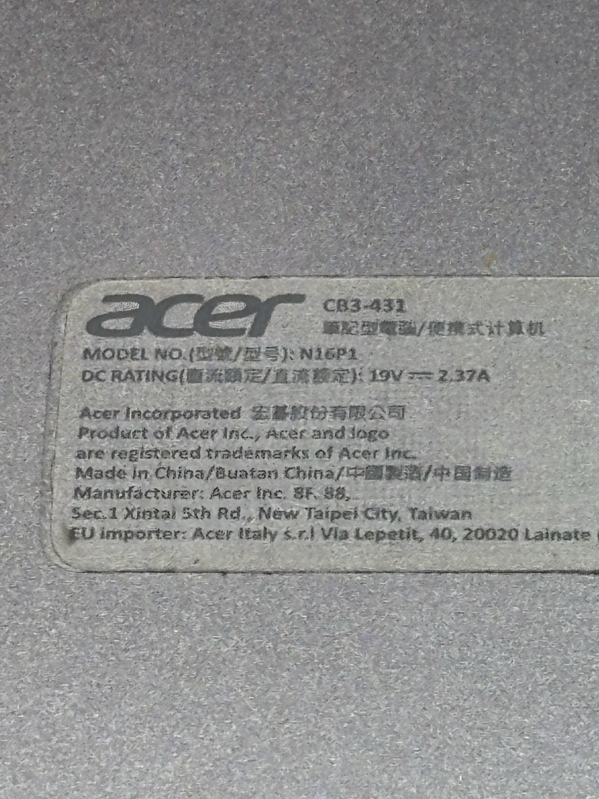 Acer Chromebook 14 N16P1 Laptop 1.6GHz Celeron Untested