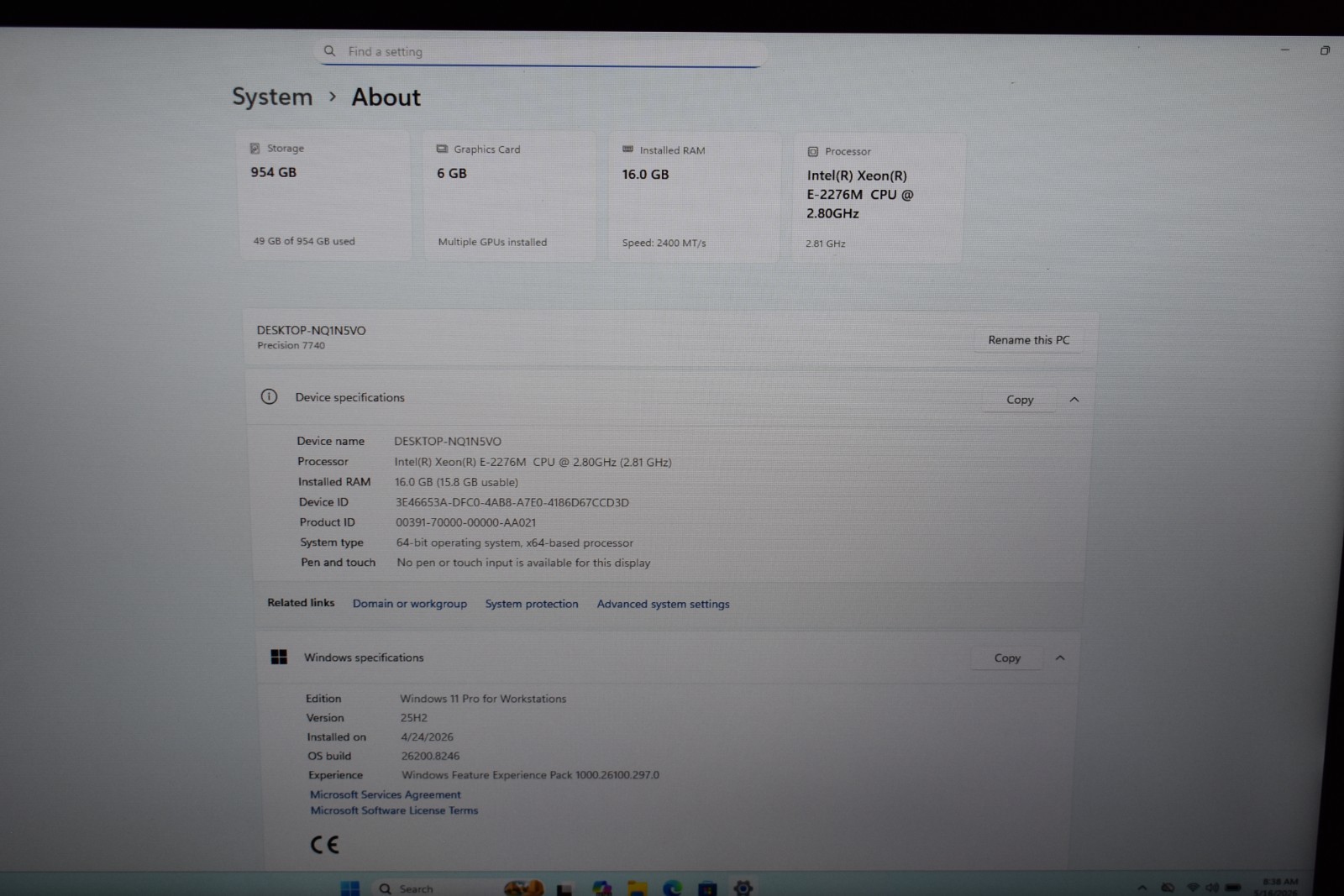 Dell Precision 7740 17.3 FHD Xeon E-2276M 16GB RAM 1TB SSD Quadro RTX 3000
