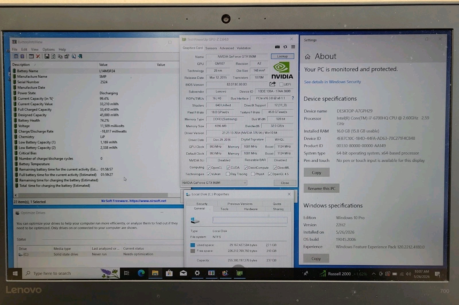 Lenovo IdeaPad 700 Intel Core i7-6700HQ GTX 950M 16GB RAM 256GB SSD W10P *READ*