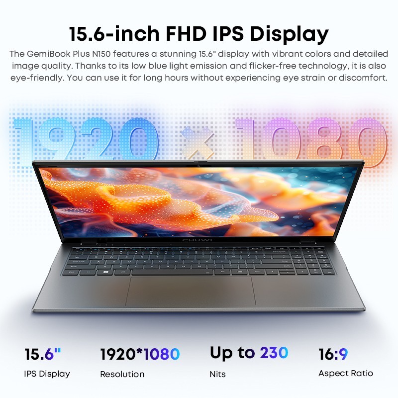 CHUWI GemiBook Plus 15.6″ Windows 11 Laptop, Intel N100, 8/16GB RAM, 256/512 SSD