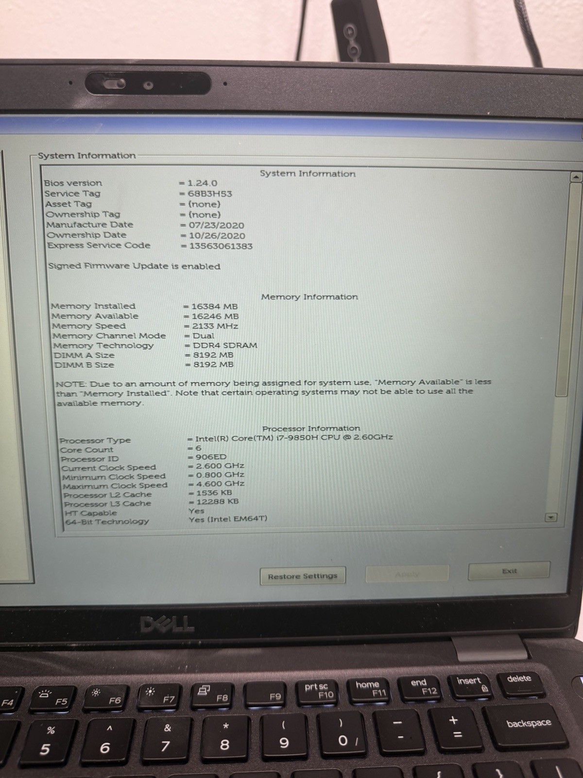 DELL LATITUDE 5401 | INTEL CORE I7-9850H 2.60GHZ | 16GB Ram