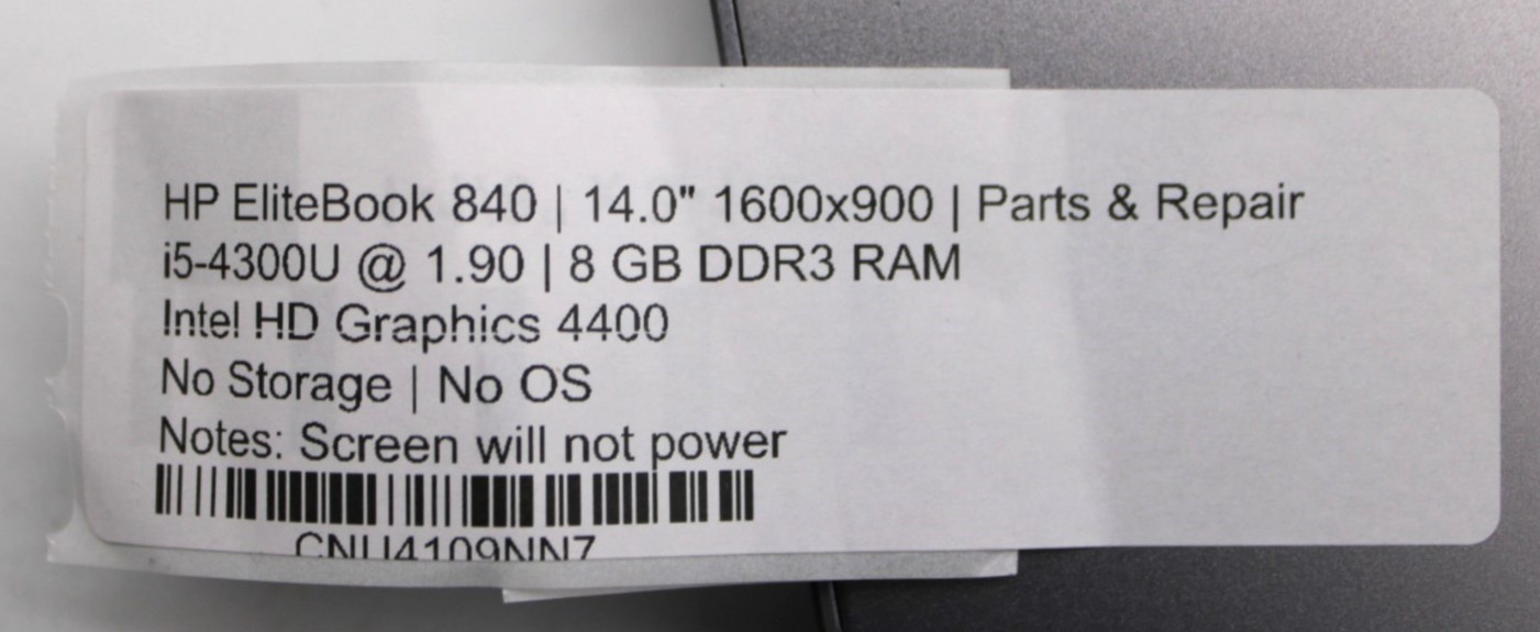 HP EliteBook 840 i5-4300U@1.9GHz 8GB DDR3 RAM NO STORAGE/OS *PARTS/REPAIR*