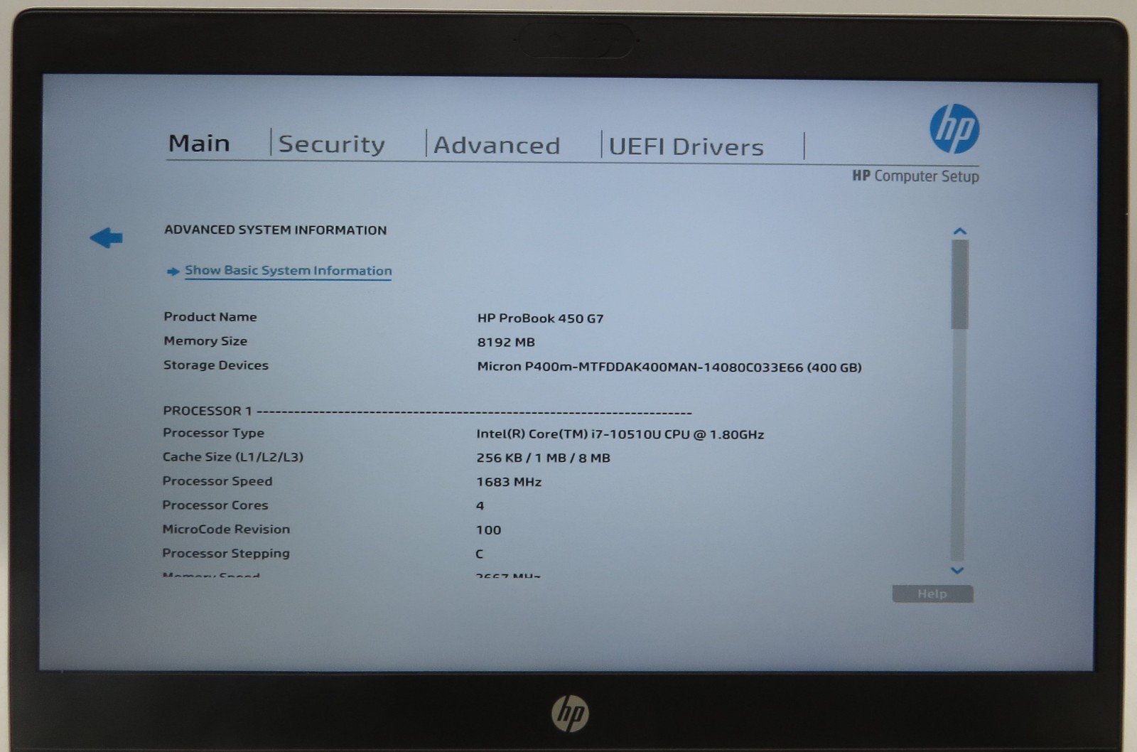 HP ProBook 450 G7 _ i7-10510U @ 1.8 _ 8GB RAM _ 400GB SSD _ W11P
