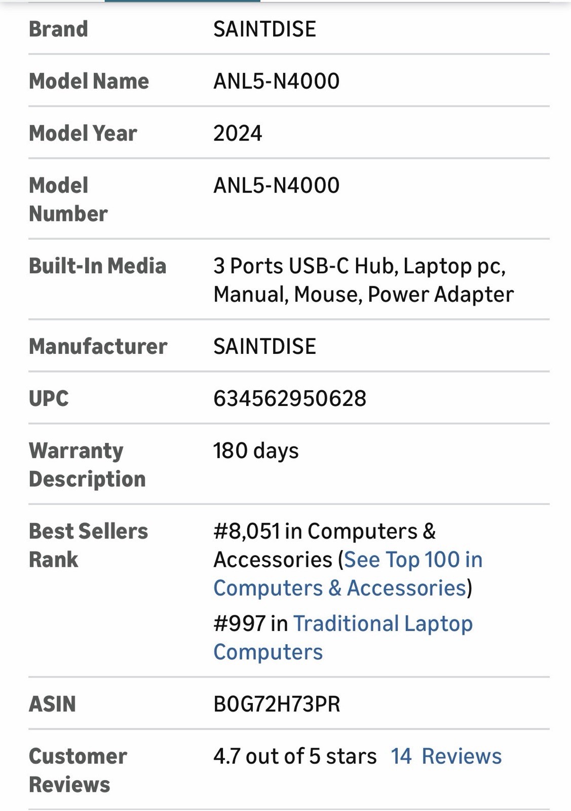 Saintdise Laptop Computer 14” Dual-Core Cerelon N4000 6GB RAM 128GB SSD (T6)