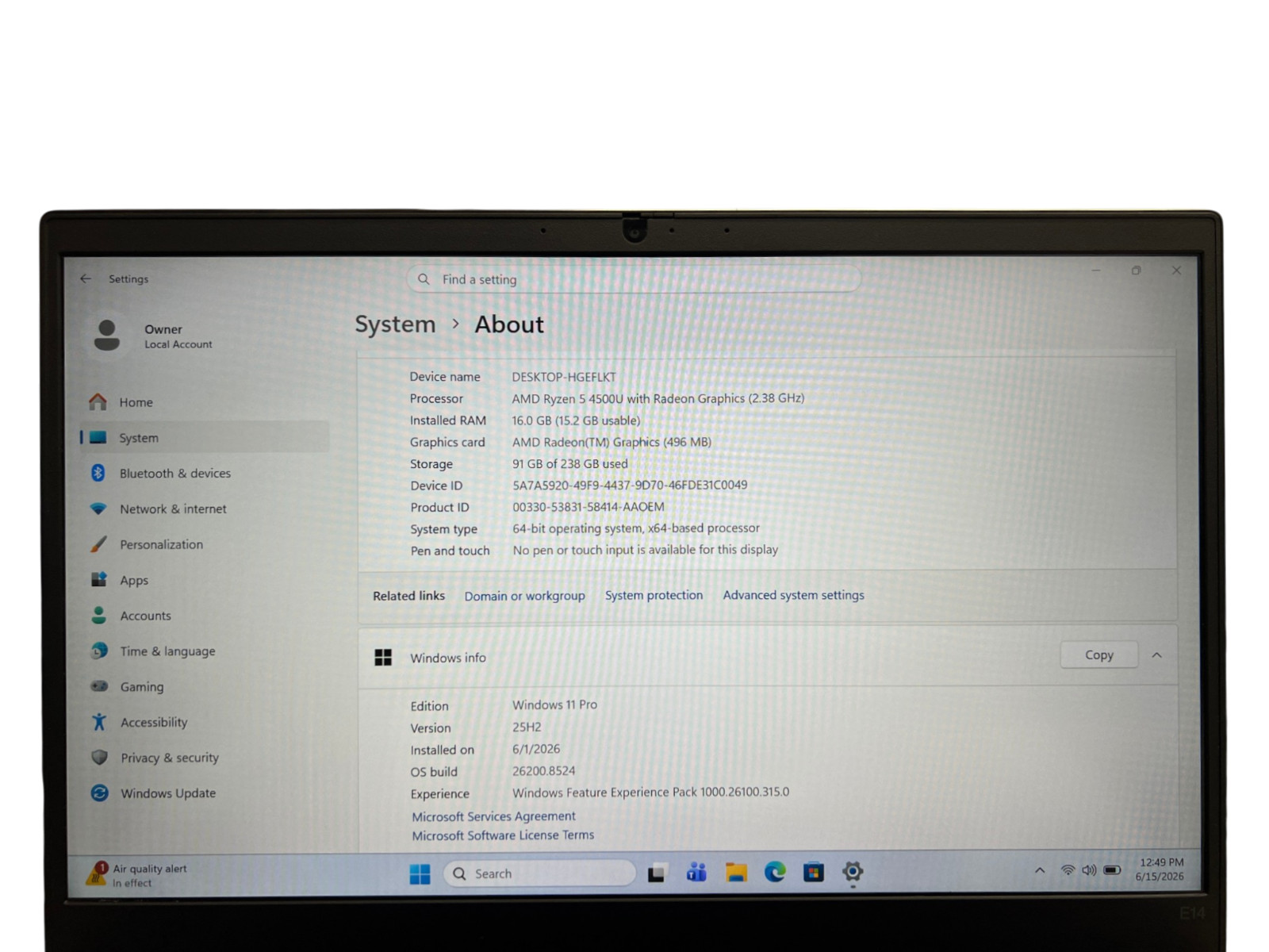 Lenovo ThinkPad E14 Gen2 Laptop RYZEN 5 4500U 2.38GHz 16GB 256GB NVMe Win11 Pro