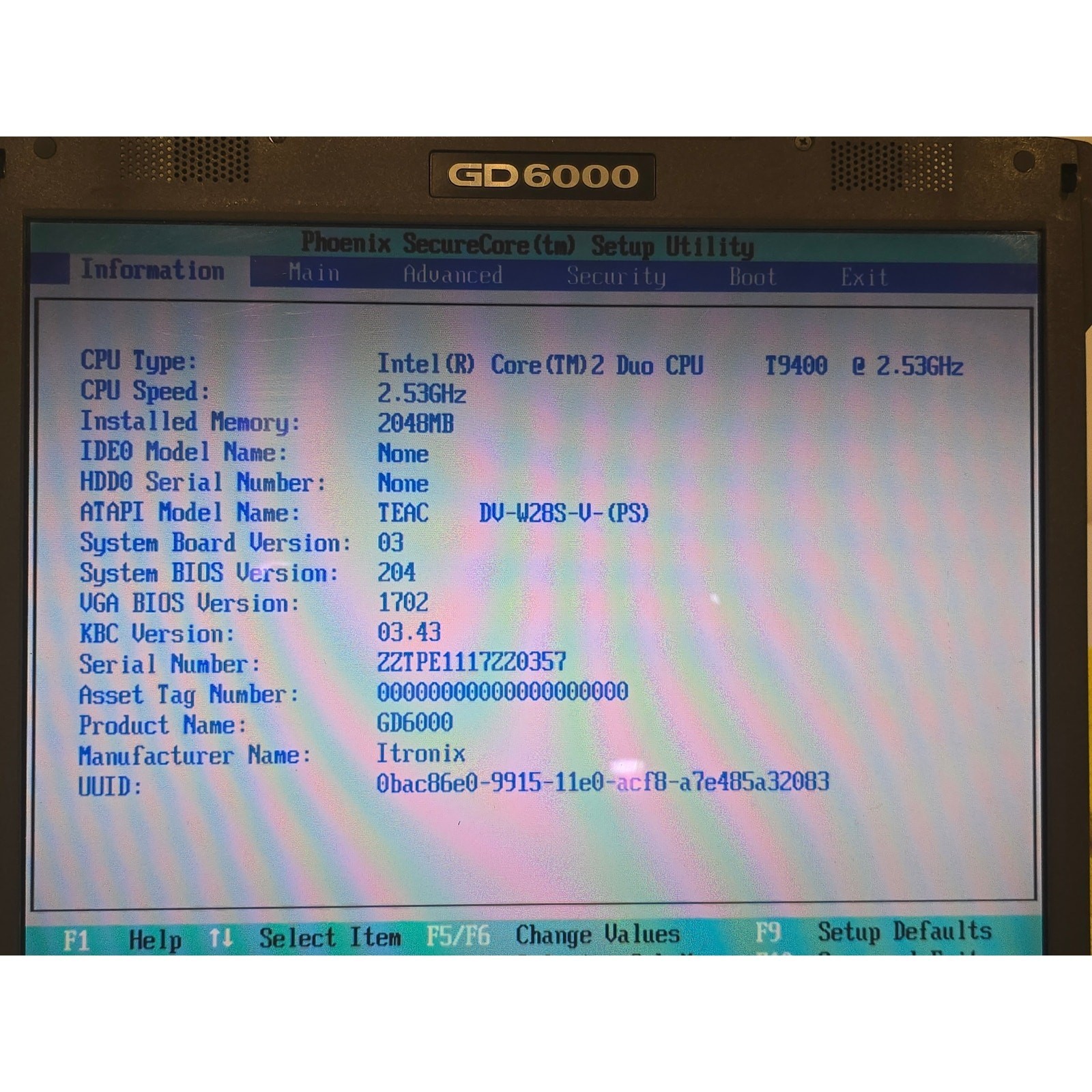 GENERAL DYNAMICS GD6000 Rugged Laptop Intel Core 2 Duo 2GB RAM NO HDD Boots BIOS