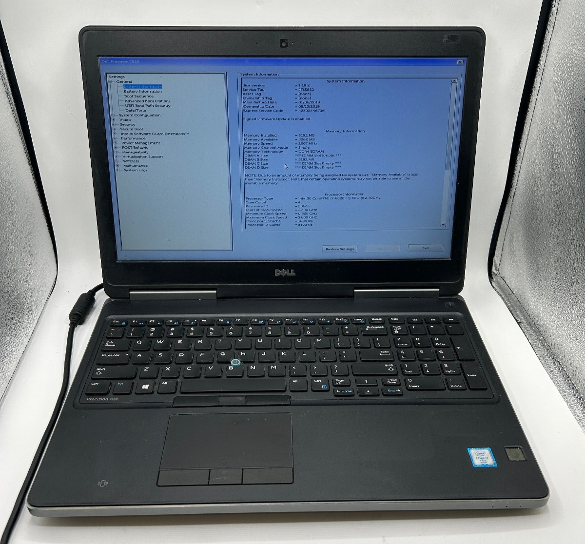 Dell Precision 7520 15.6″ i7-6820HQ 8GB RAM No SSD Quadro M2200 Workstation
