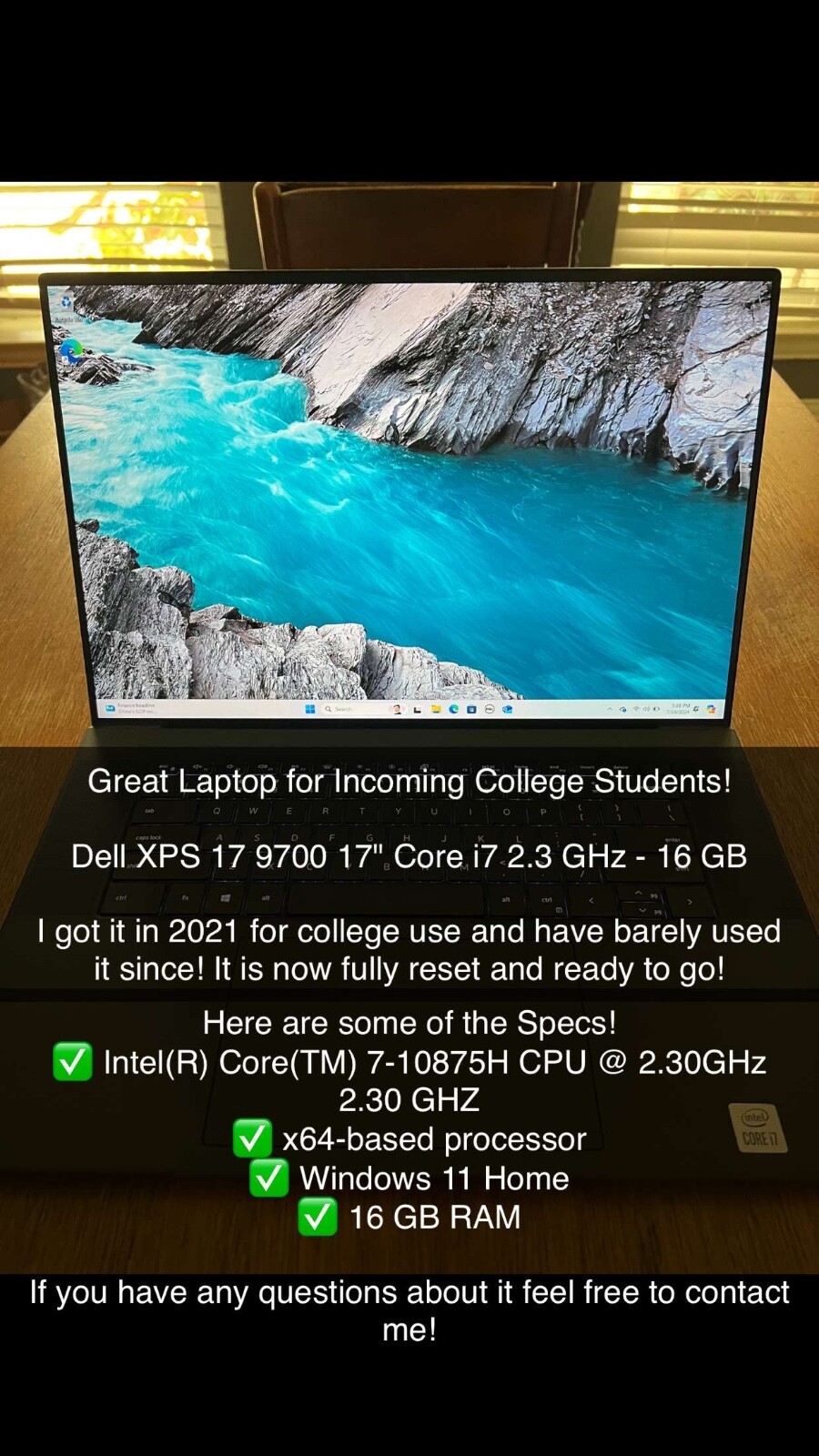 Dell XPS 17 9700 Laptop i7 17” Display 16GB 2.3 GHz with Windows 11 Home