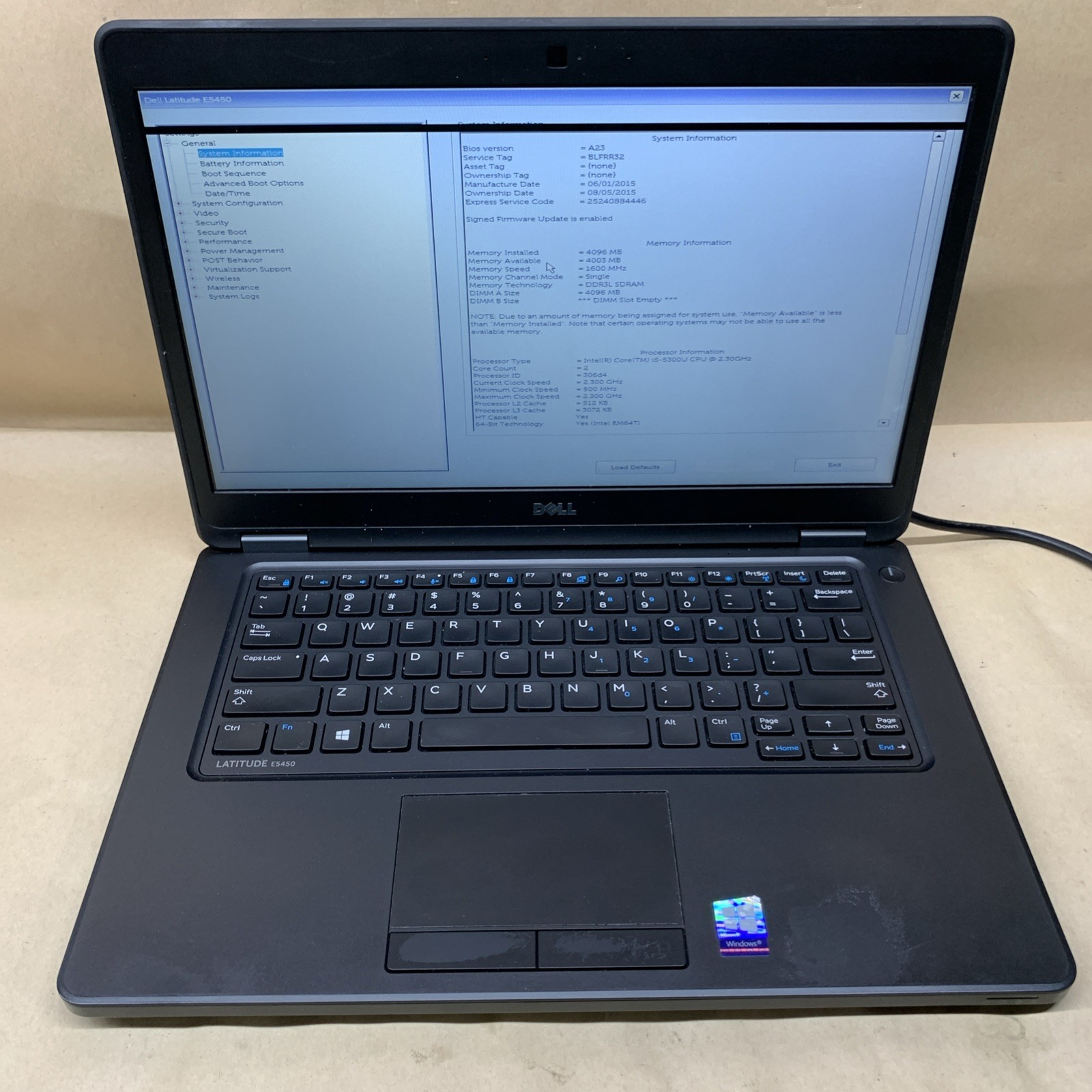Dell Latitude E5450 14″ i5-5300U@2.3GHz, 4GB RAM, No SSD, No OS