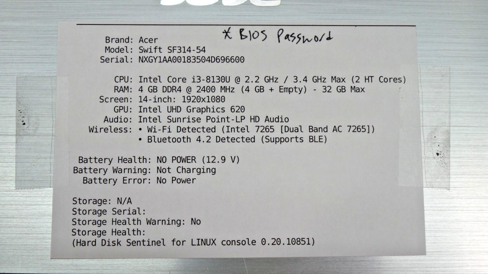 Lot of 4 ACER SWIFT 3 SF314-54 | 14in | i3-8130U | 4 GB RAM | NO SSD or Charger