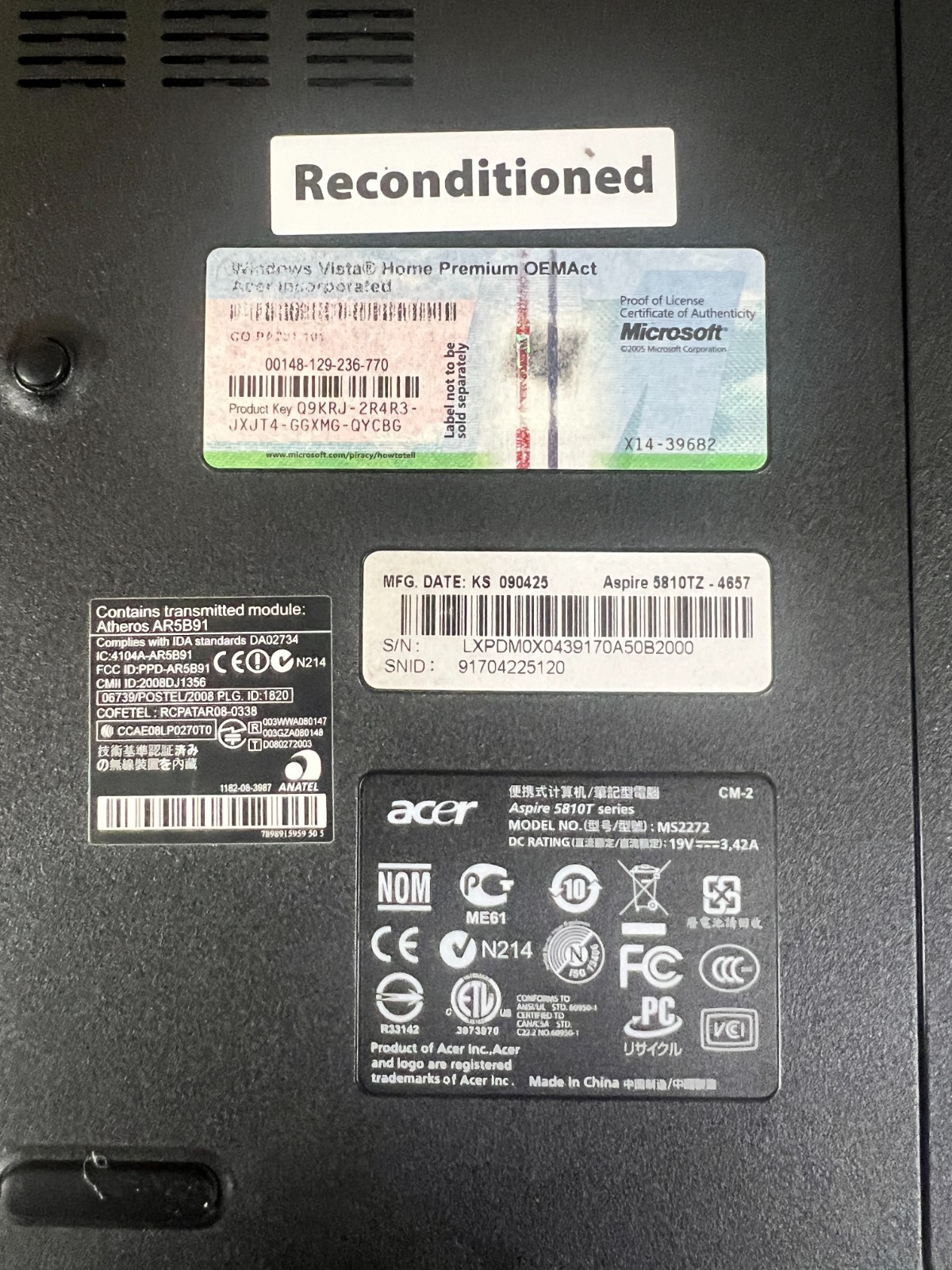 Acer Aspire 5810TZ-4657 Laptop with Intel Pentium U2700 1.30GHz 3GB