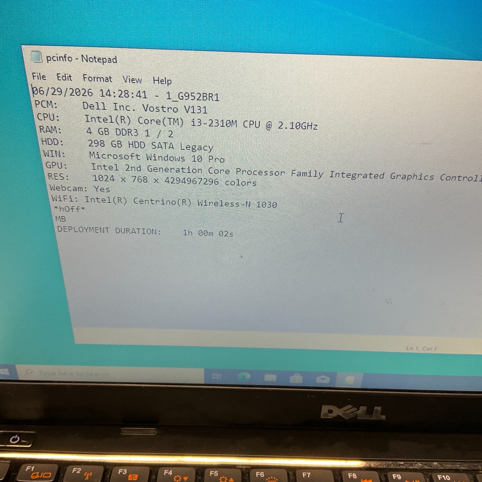 Dell Vostro V131 Intel Core i3-2310M 2.10GHz 4GB 320GB HDD Windows 10 Pro NO BAT