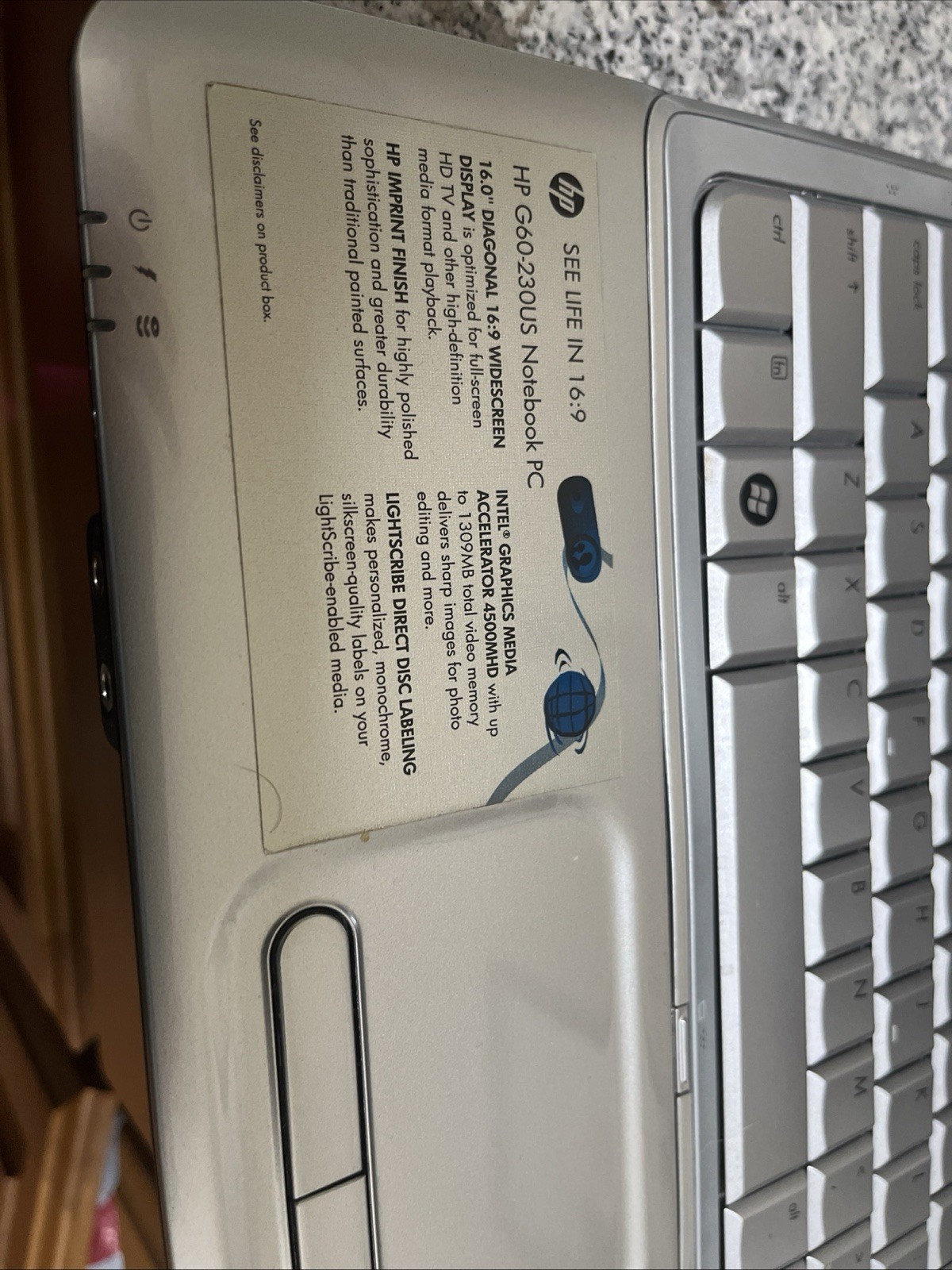 HP G60-230US 16″ Intel T4200 2.000GHz 3GiB Memory For Parts Only