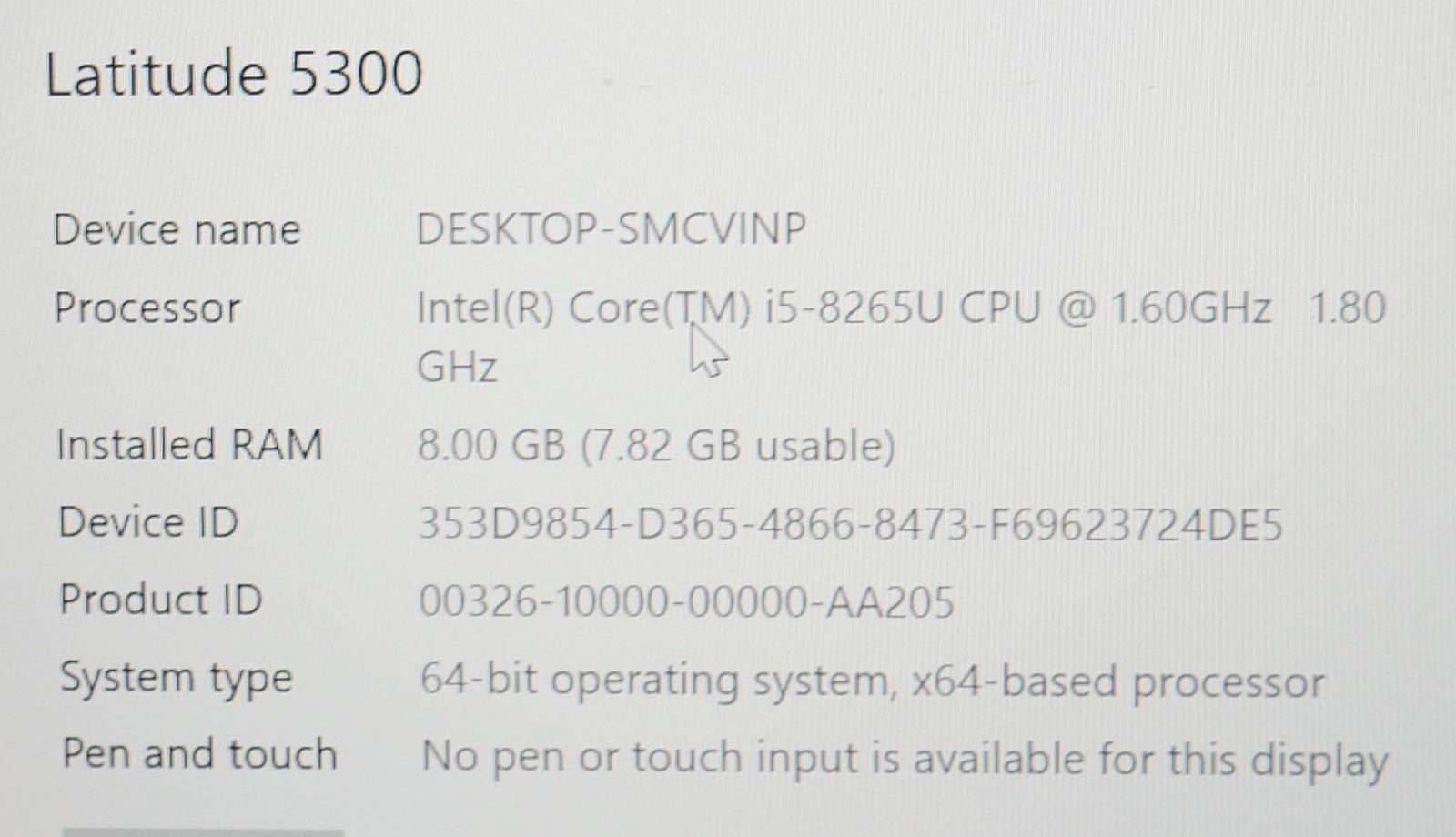 Dell Latitude 5300 Intel Core i5 8265u 256GB SSD 8GB Windows 10 webcam FHD