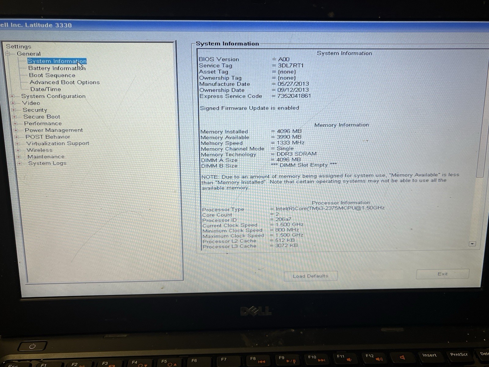 Dell Latitude 3300 13.3″ Intel Core i3-2375M CPU @ 1.50Ghz 4GB Ram 64GB SSD