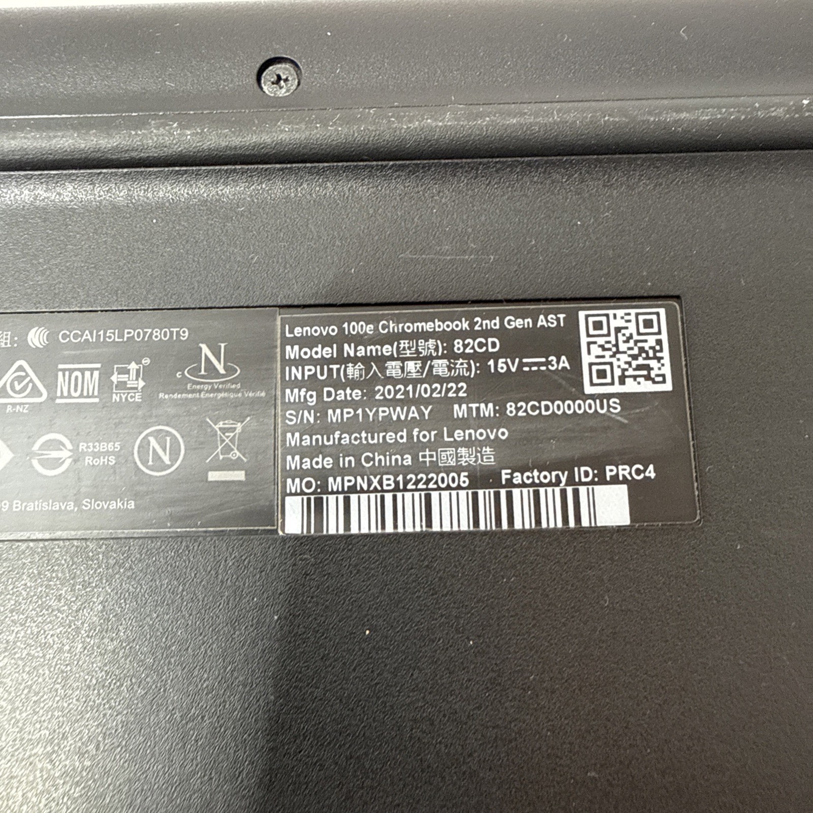 Lenovo 100e Chromebook 2nd Gen Intel N4020 4GB 32GB With Charger