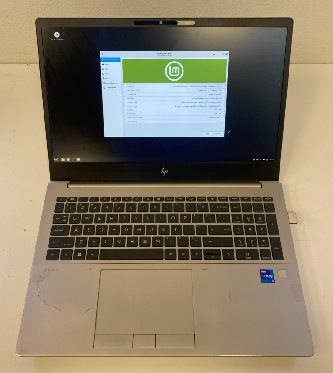 HP ZBook Fury 16 G9 i7-12800HX 16GB DDR5 RAM Nvidia RTX A3000 NO SSD/OS/Battery