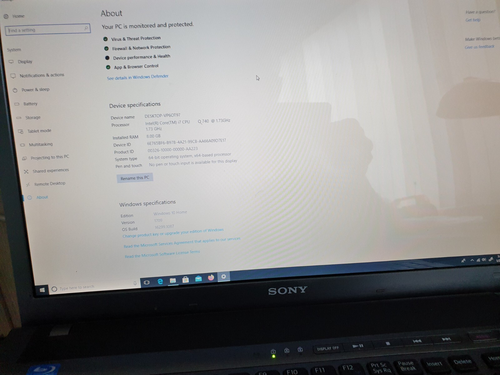 Sony VAIO INTEL CORE I7-Q740 1.73 GHz 16.4IN 240GB 8GB Ram Win10 Nvidia G310M