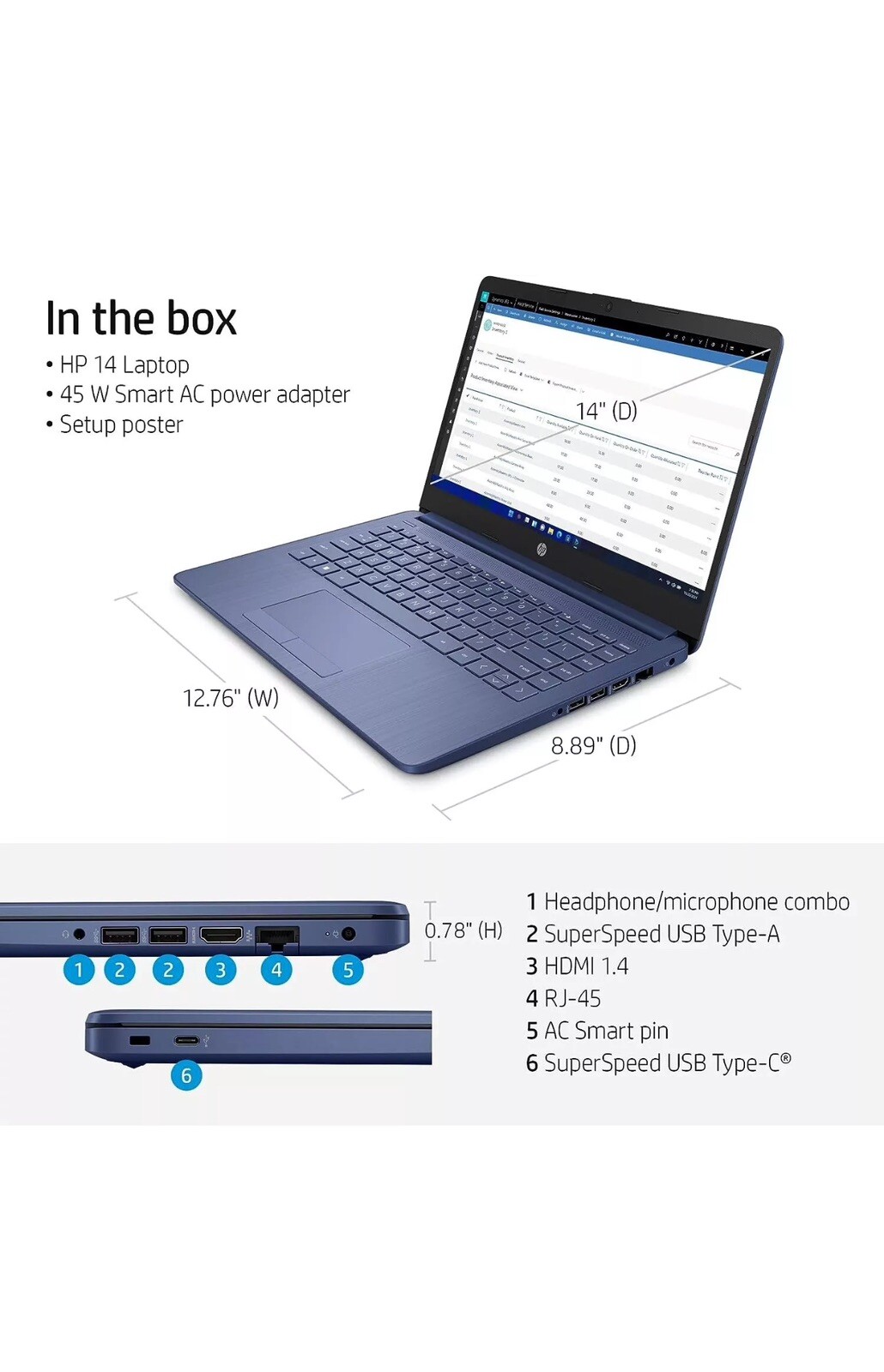 New Blue HP Laptop With Intel Processor N4120 Back 2 School Students