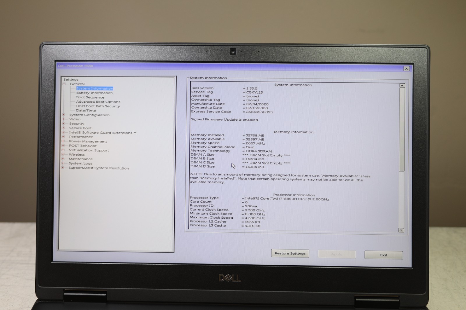 Dell Precision 7530 Intel Core(TM) i7-8850H CPU 2.60GHz-32GB RAM-1TB-NVMe-NO OS