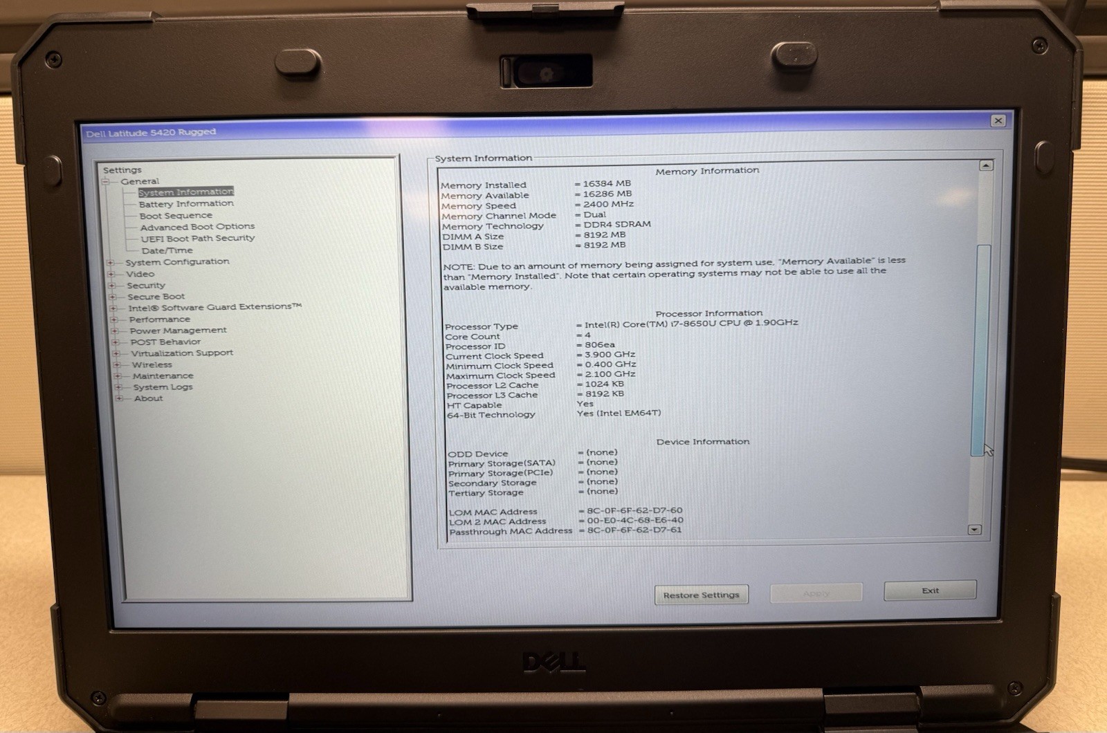Dell Latitude 5420 Rugged | i7-8650U | 16GB | No SSD/Caddy | Used
