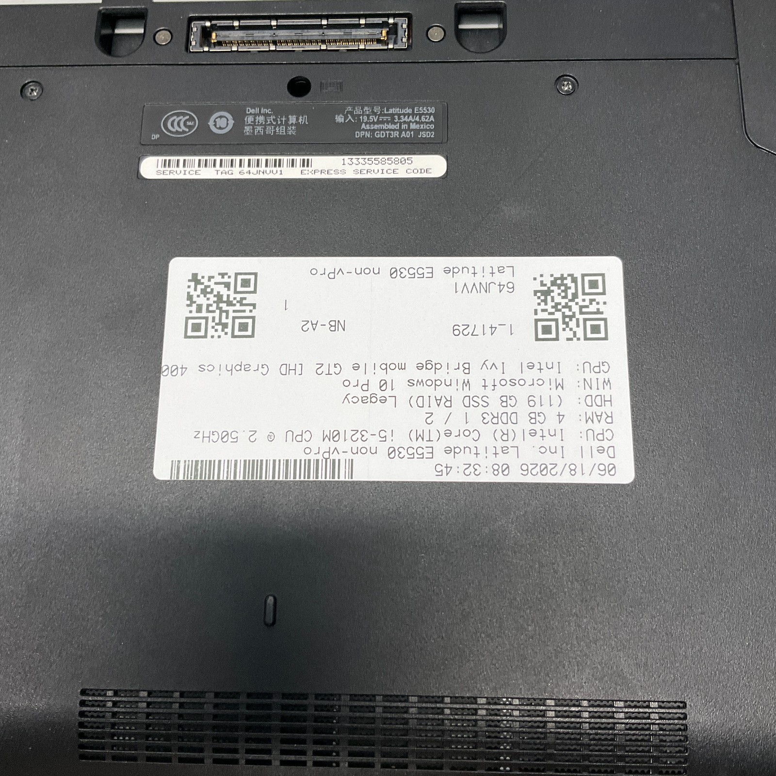 Dell Latitude E5530 Laptop Intel Core i5-3210M @ 2.50 GHz 4GB 128GB SSD NO BATT