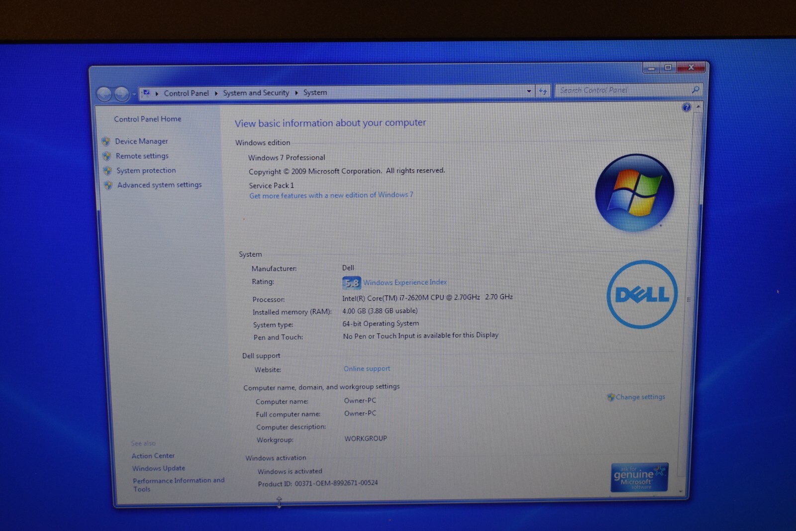 Dell Latitude E6520 Laptop Intel Core i7-2620M 4GB RAM 128GB SSD Windows 7 Pro