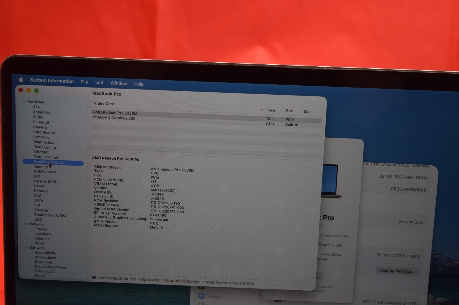 2019 Apple MacBook Pro A2141 16″ Core i7 2.60GHz 32GB DDR4 1TB SSD macOS Tahoe