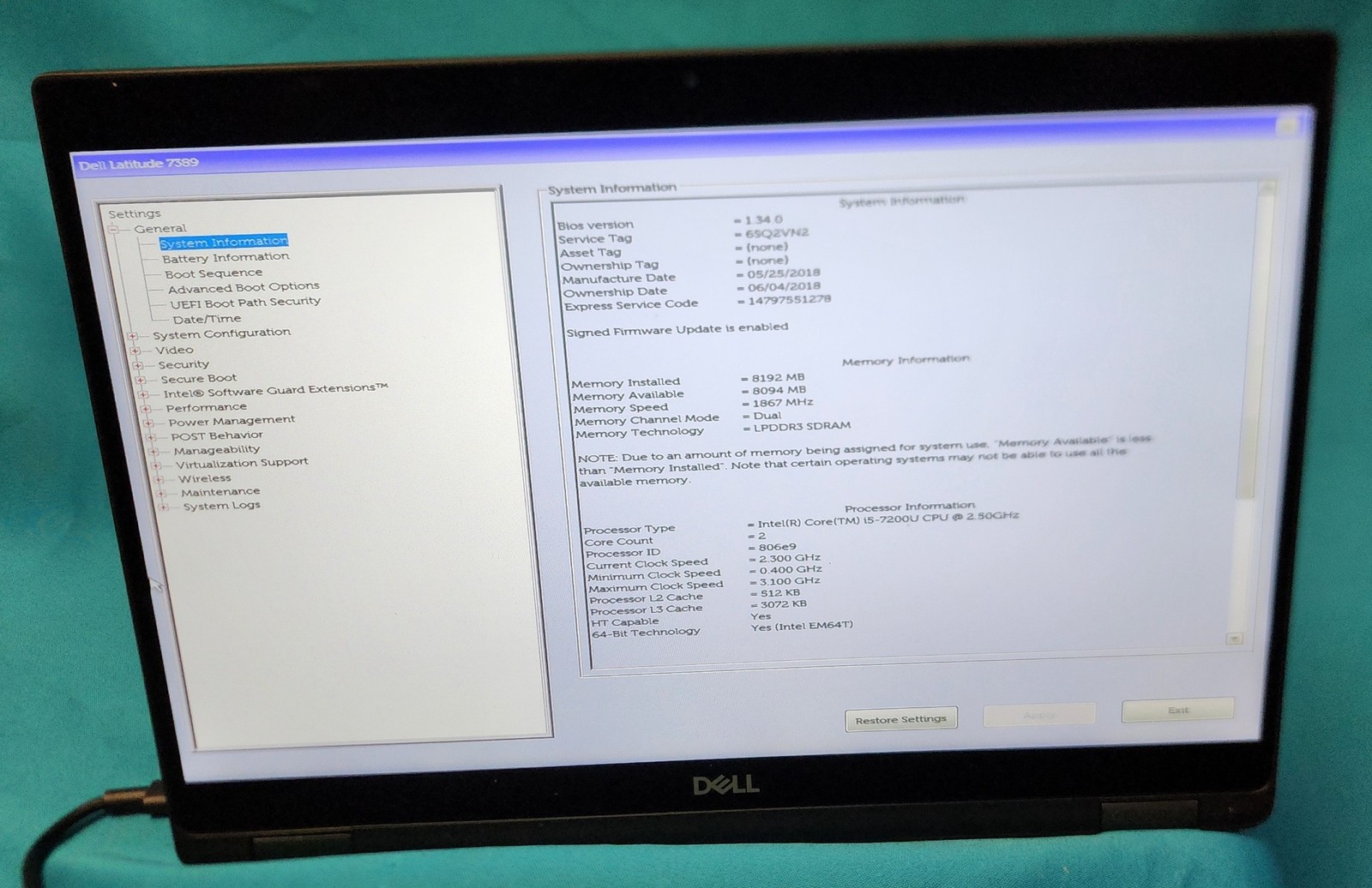 DELL Latitude 7389 Laptop 7th Gen i5 13.3″ FHD Touch 8GB 128GB SSD LTE W11Pro