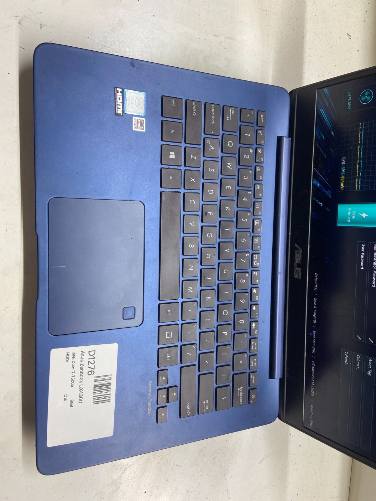 Asus Zenbook UX430U Intel Core i7-7500u 2.7GHz 8GB NO HDD
