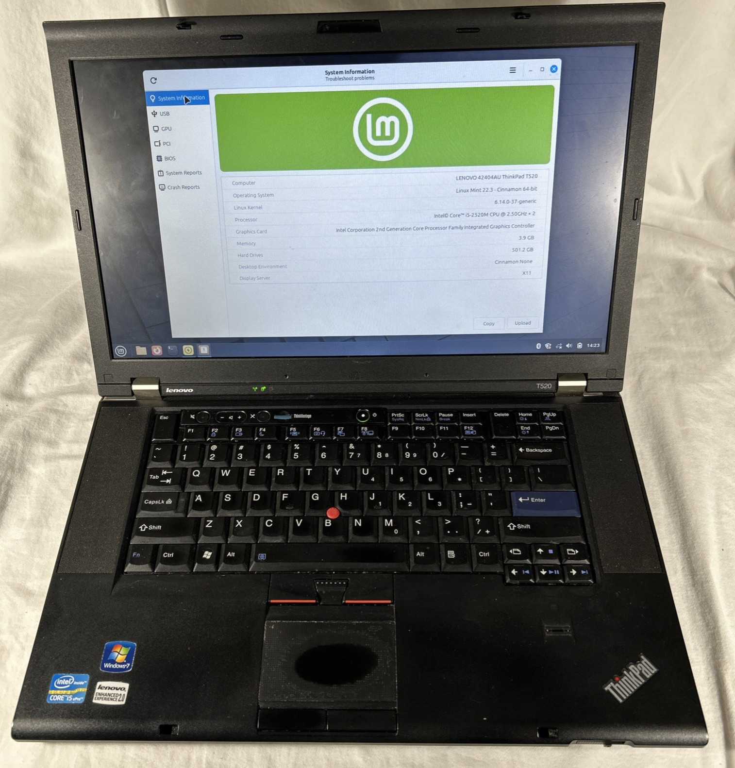 Lenovo ThinkPad T520 – i5-2520M 2.5GHz – 4GB RAM – 500 GB HDD – Linux Mint 22.3