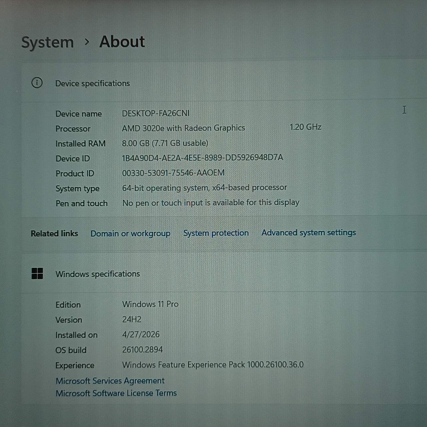 Broken AMD 14″ 3020e 1.2GHz 4GB RAM 128GB SSD Broken Keyboard