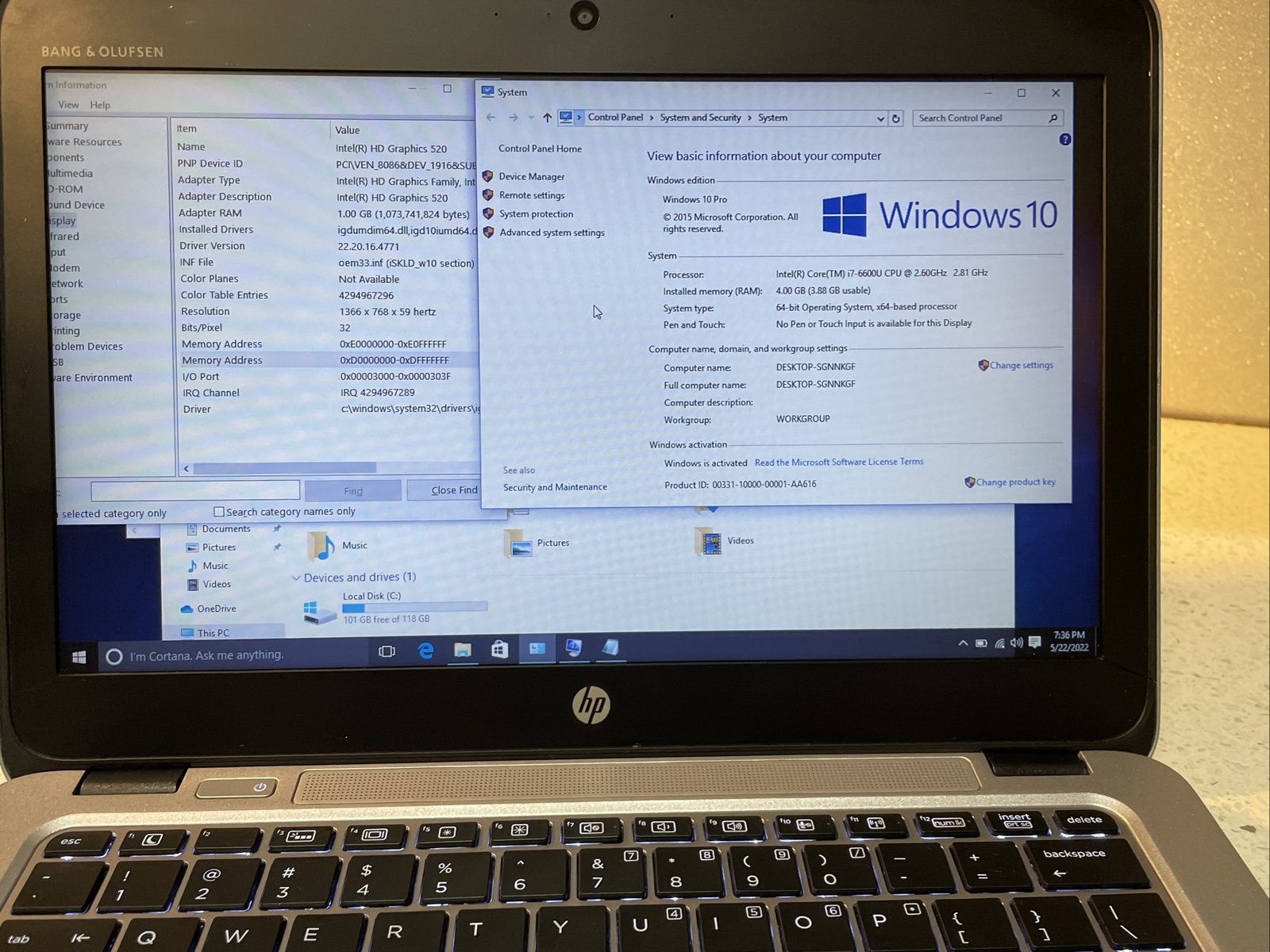 HP Elitebook 820 G3 12.5″ Intel i7-6600U @2.81 4GB RAM 128GB SSD Win10 Pro