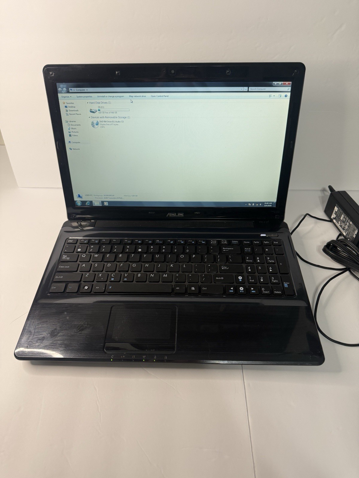 ASUS K52N Notebook Laptop 15.6″ AMD Turion II 6GB RAM 450GB HDD Windows 7 64 Bit