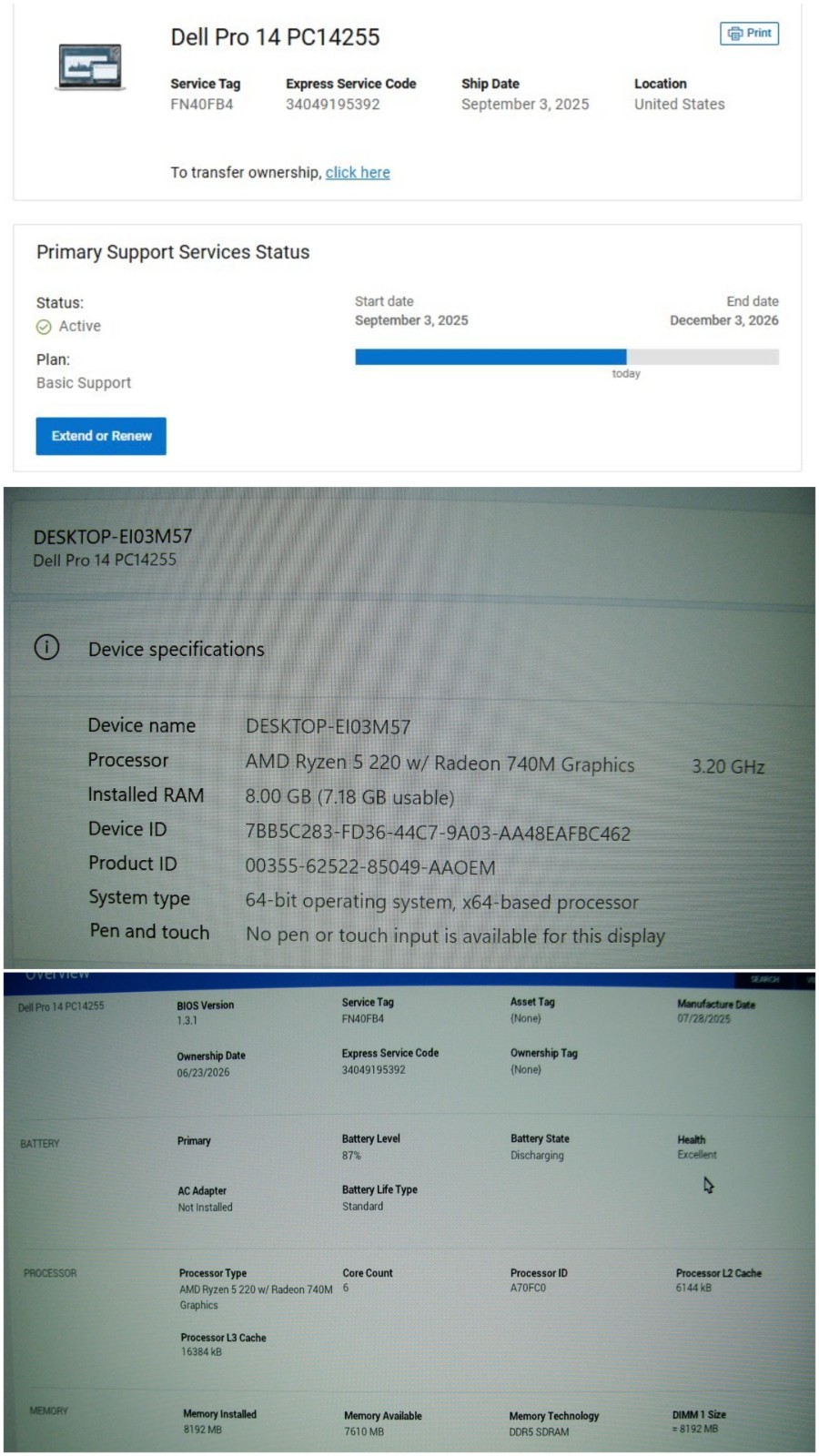 Dell Pro 14 PC14255 14″ FHD+ AMD RYZEN 5 220 3.2GHz 8GB 256GB 740M Win 11Pro +PA