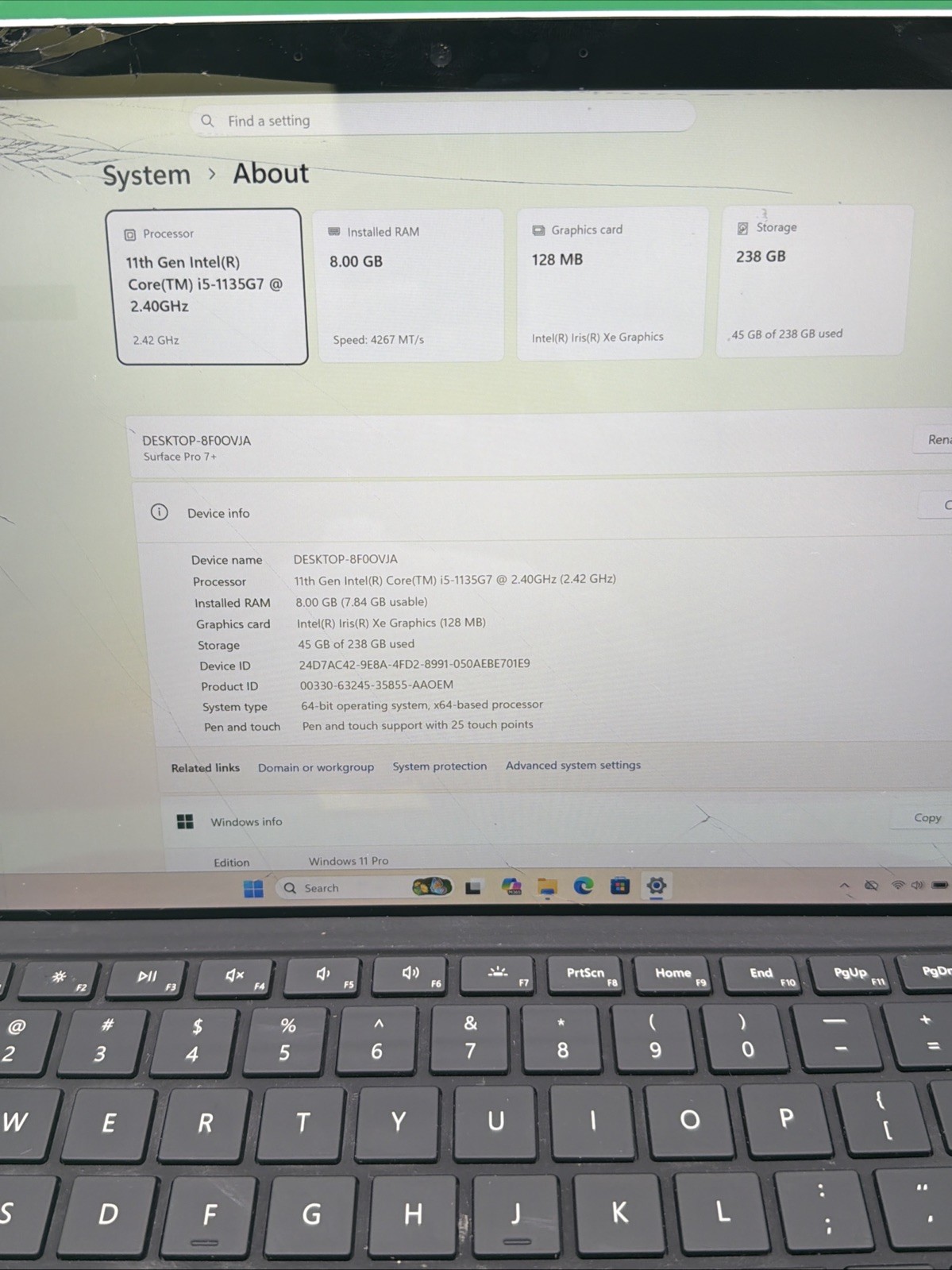 Microsoft Surface Pro 7+ LTE 1961 i5-1135G7 8GB RAM 256GB SSD Win 11 Pro