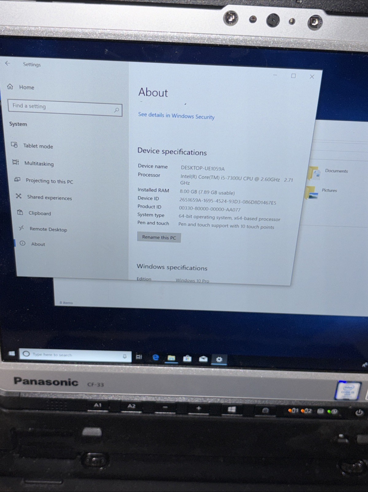 *Panasonic Toughbook CF-33 i5-7300U 2.6Ghz 8gb 256gb SSD Win 10 Pro