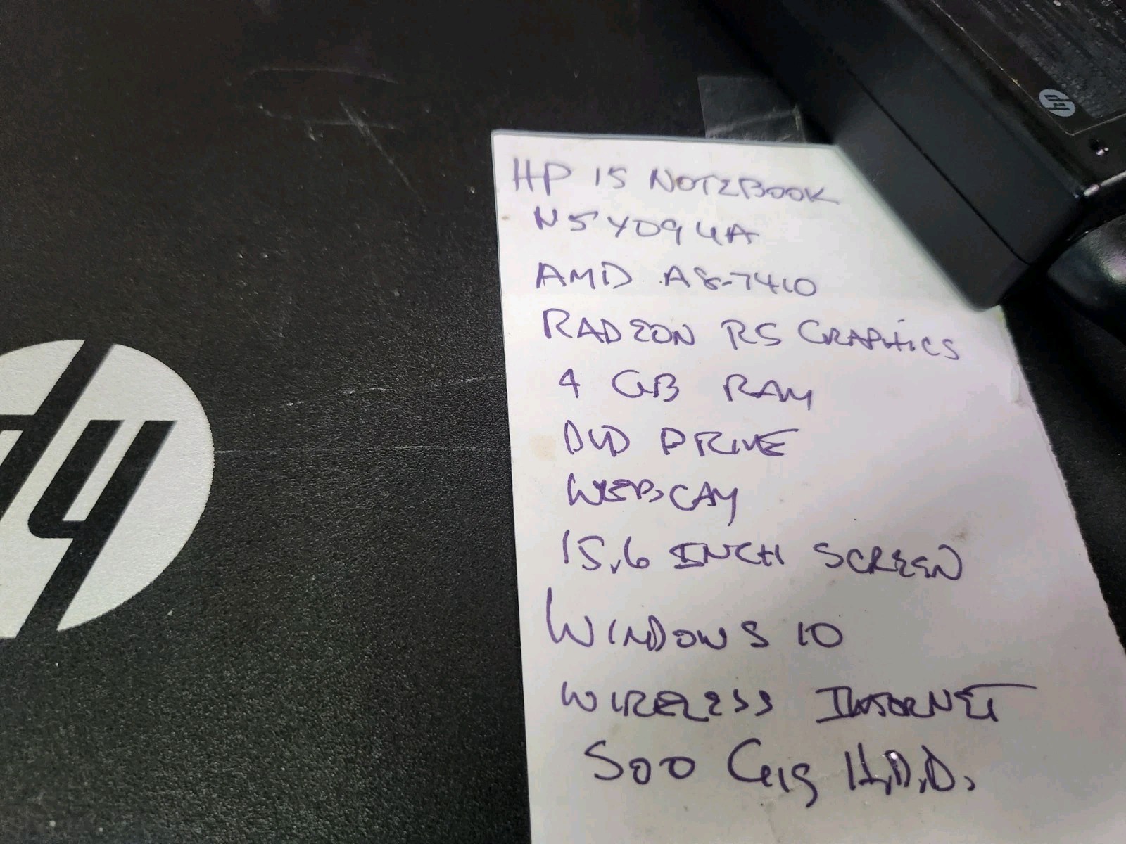 HP 15 Notebook PC AMD A8-7410 Radeon R5 2.20GHz 4GB RAM 500GB HDD Win 10/AC Pwr
