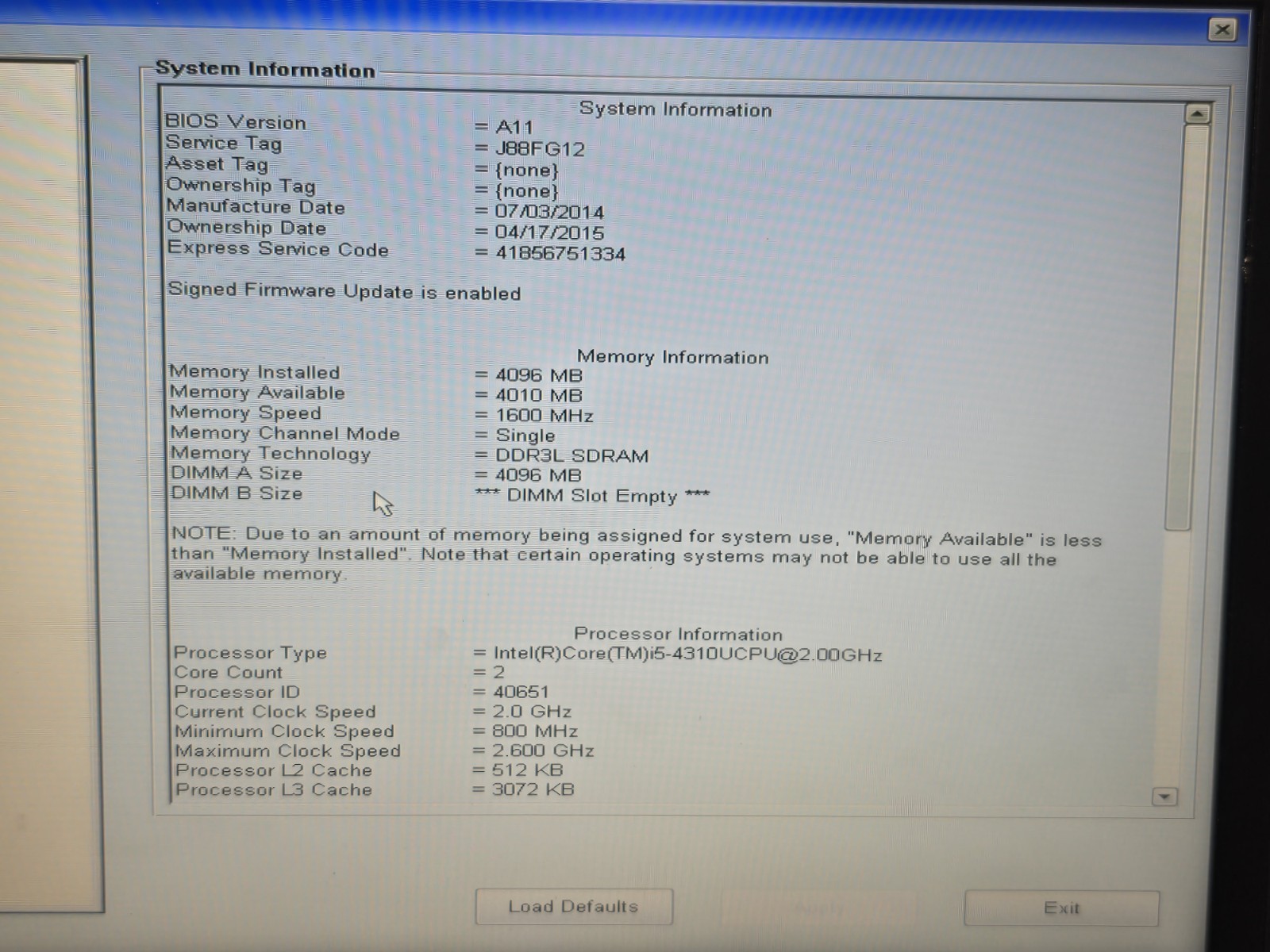 Dell Latitude E5440 Intel Core i5-4310U 2.0GHz 4GB RAM NO HDD/OS Boots Bios #44