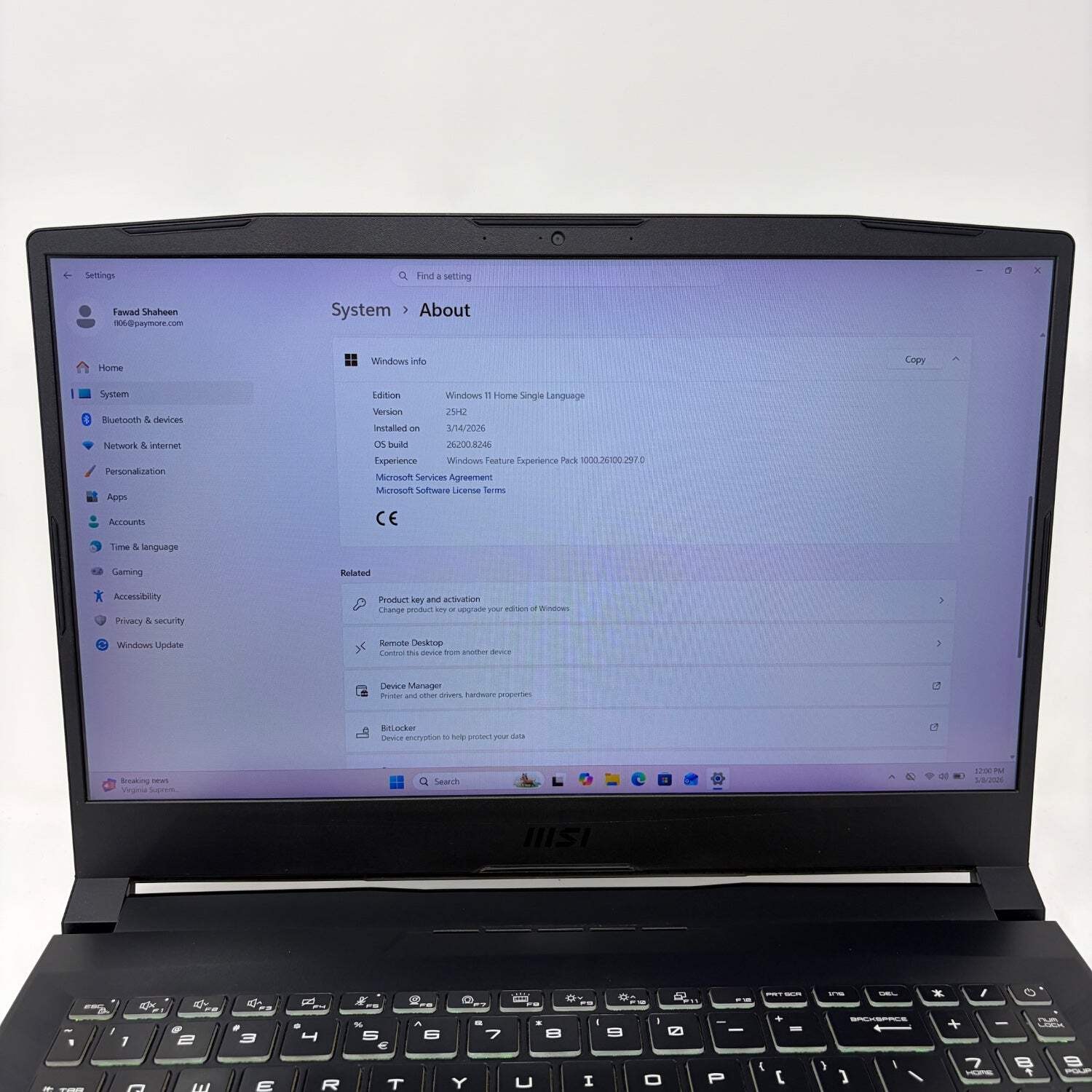 MSI Alpha 15 B5EEK 15.6″ AMD Ryzen 7 5800H 3.2GHz 32GB RAM 1 TB SSD