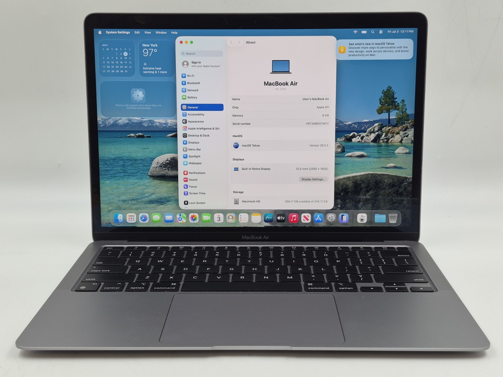 Apple MacBook Air A2337 13″ M1 3.20GHz 8GB RAM 256GB NVMe macOS Tahoe