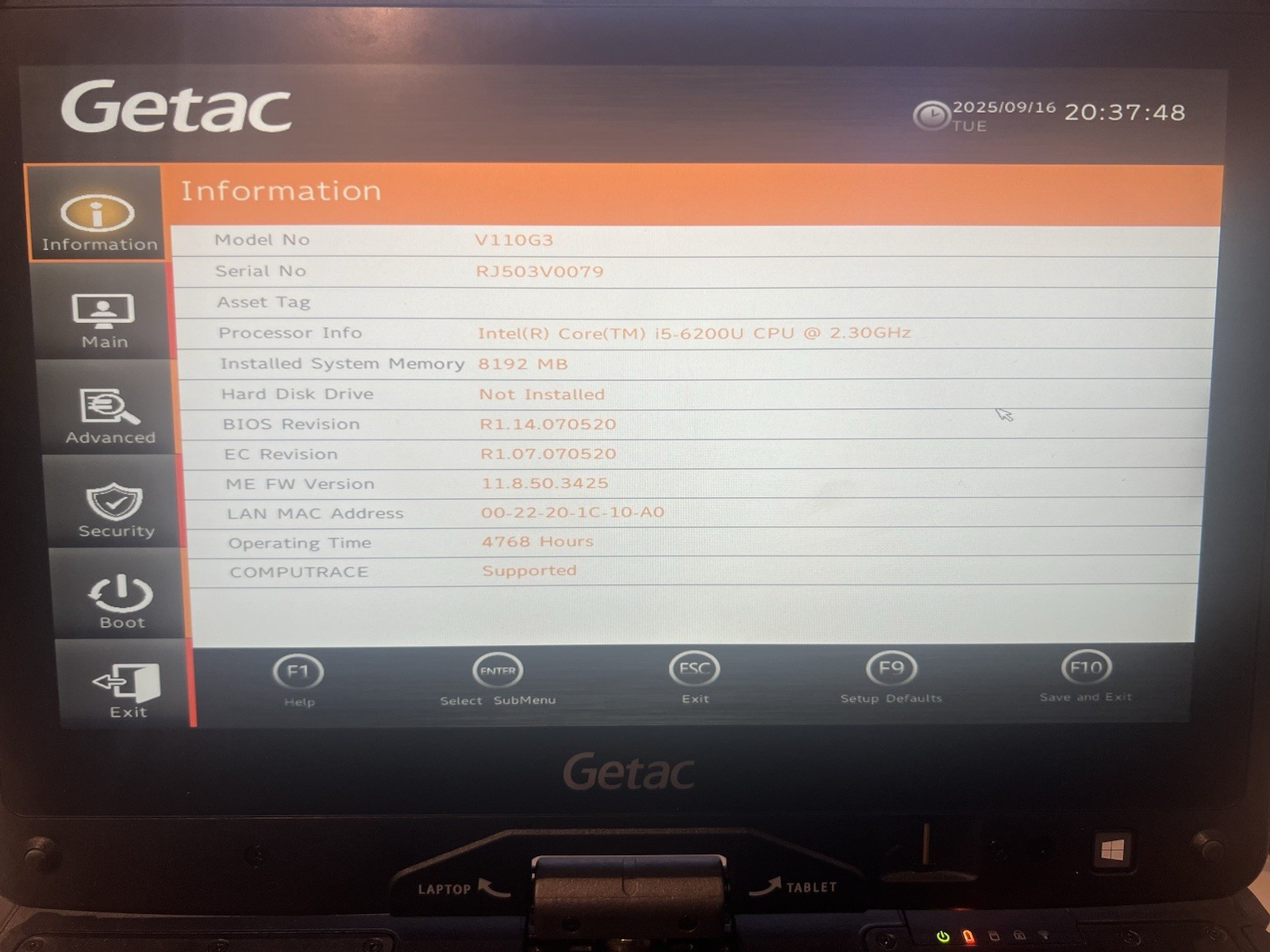 Getac V110 G3 Rugged Toughbook Tablet i5-6200U 8GB