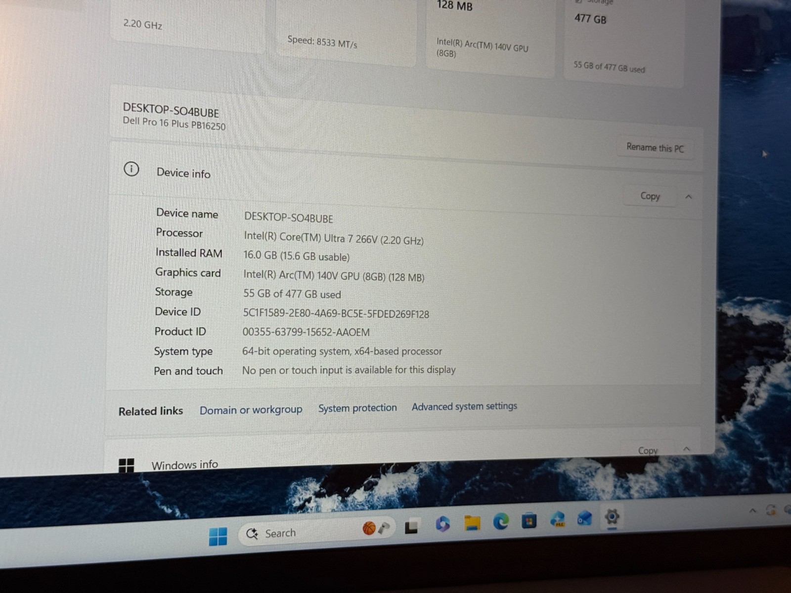 Dell Pro 16 Plus PB16250 16″ Ultra 7 266v 16gb DDR5 Intel arc GPU 512gb SSD W11P